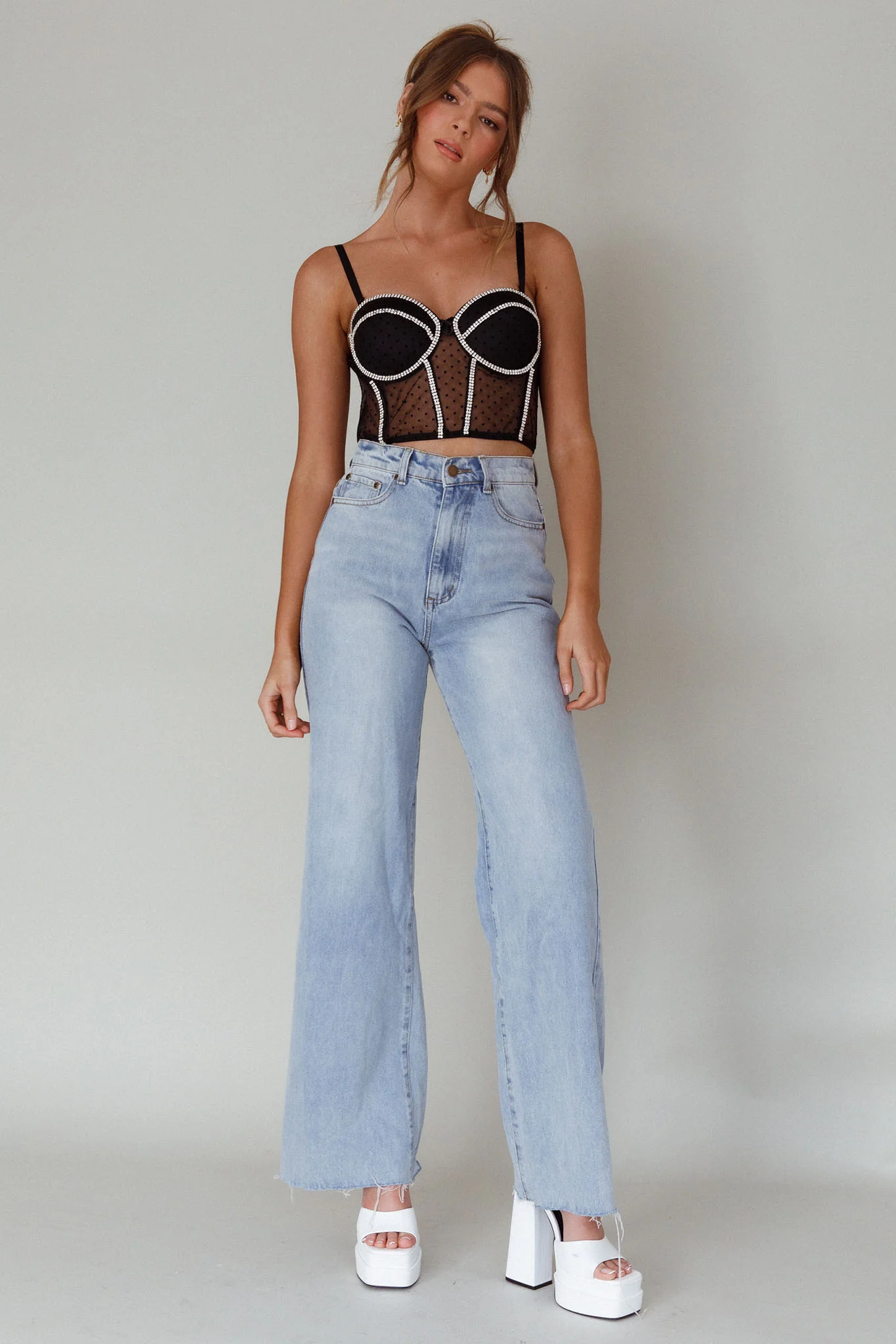 Stop And Stare Diamante Trim Crop Top Black