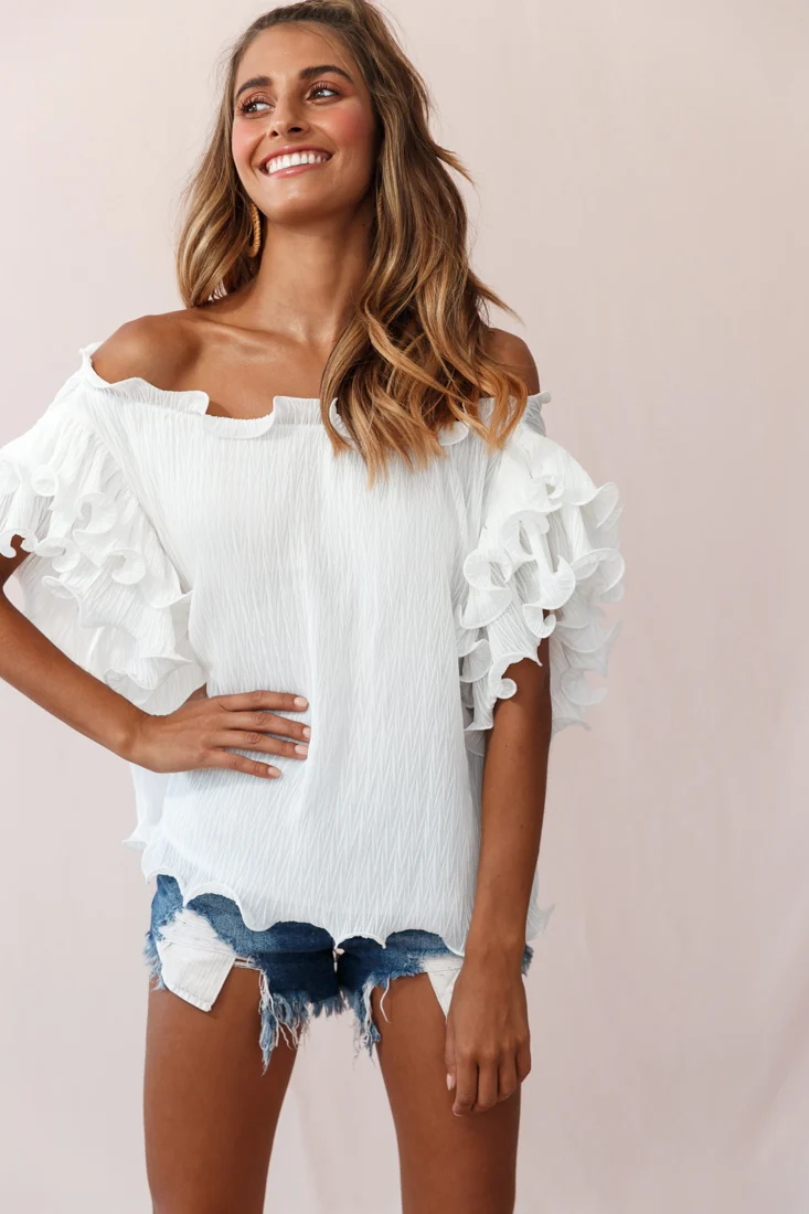 Miranda Ruffle Sleeve Top White