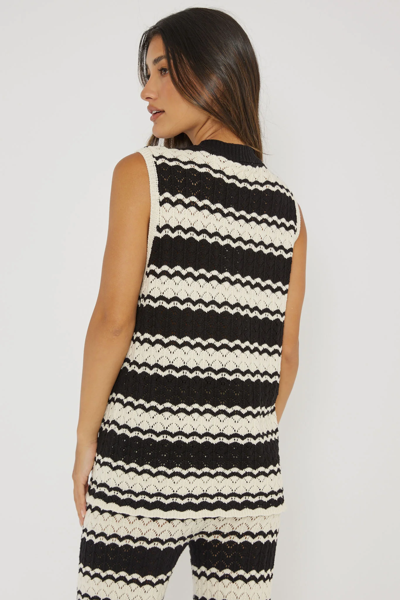 Maysah Button-Up Crochet Top Black/White