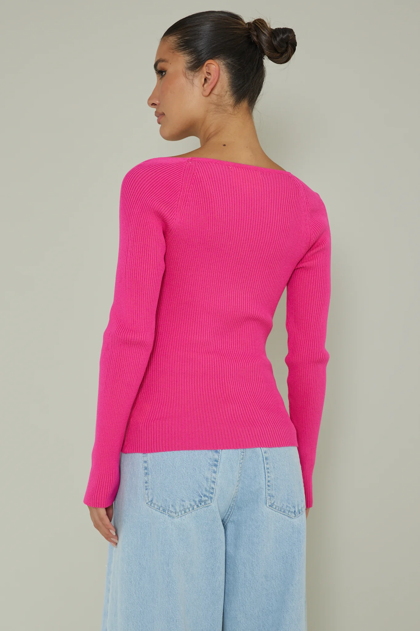 Switch Focus Long Sleeve Knit Top Hot Pink