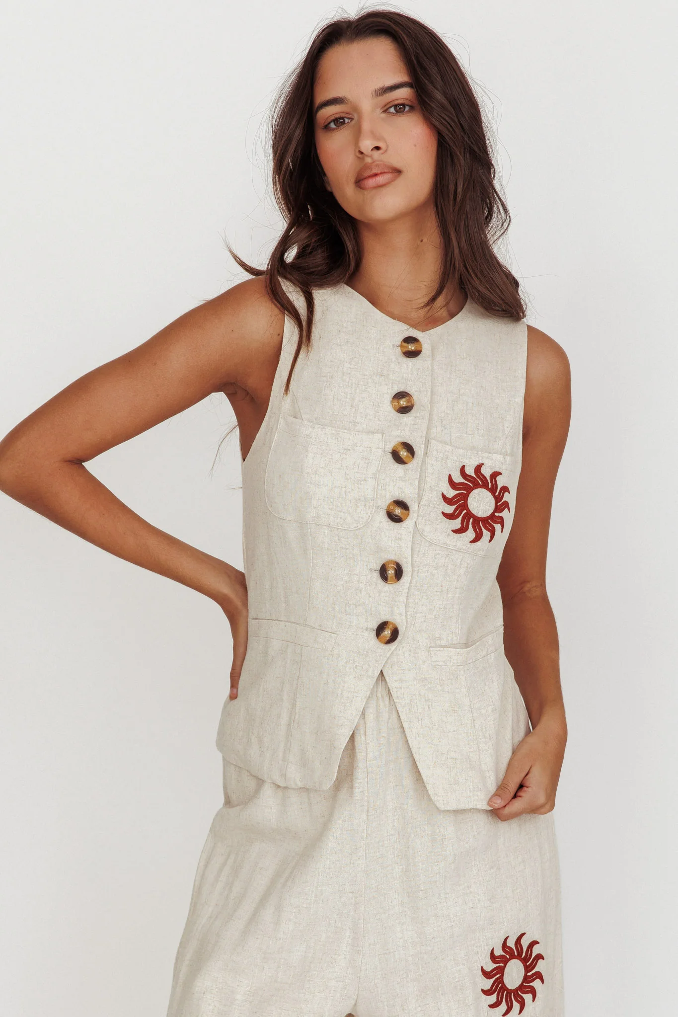 Swing Of Things Sun Sleeveless Buttoned Vest Oat
