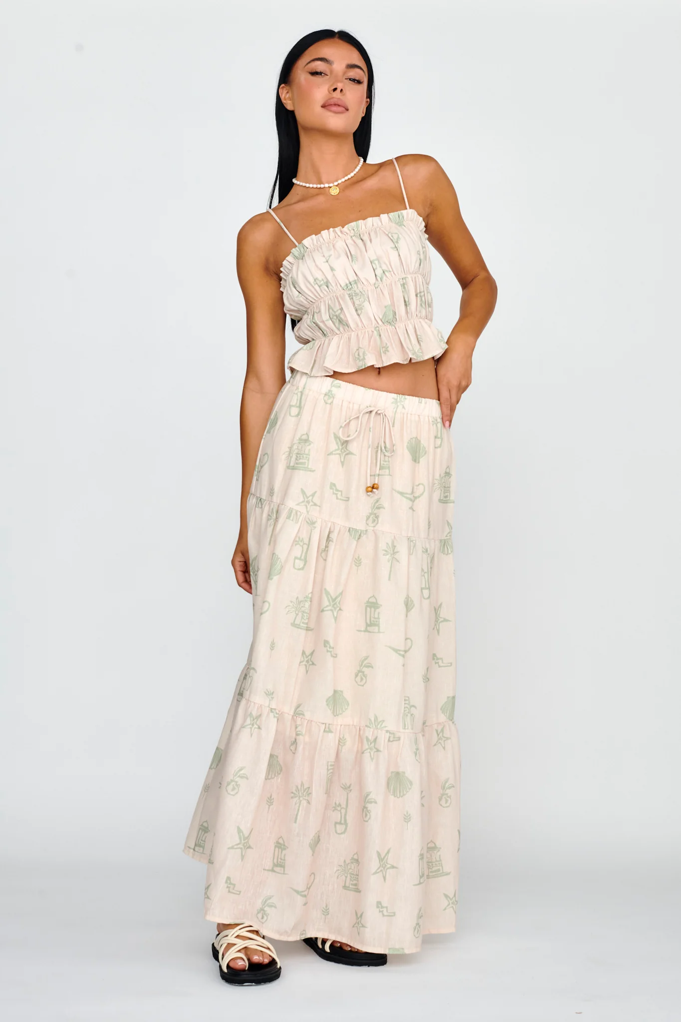 South Bay Ruched Cami Top Print Sage