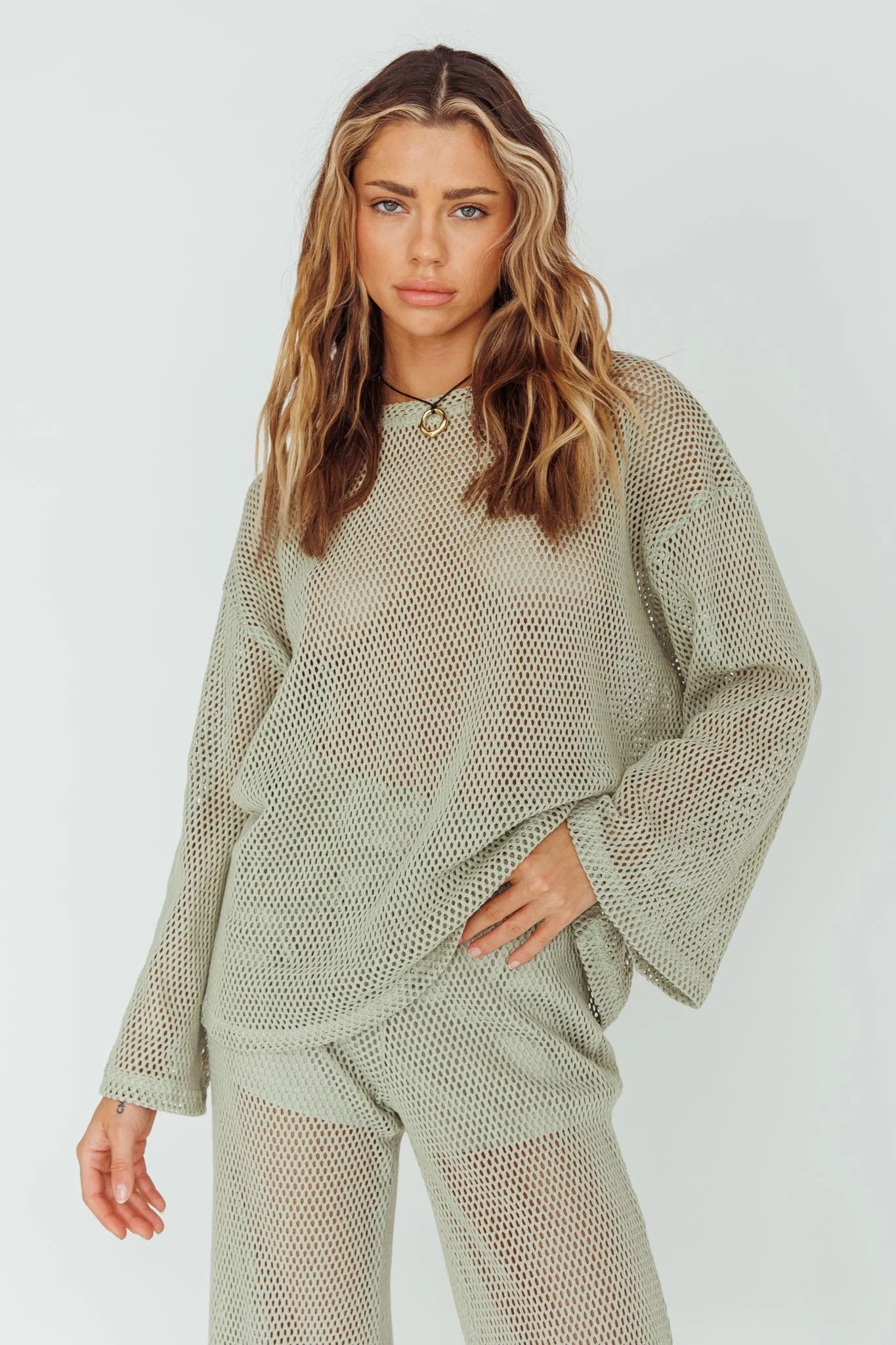 Mahina Long Sleeve Net Top Sage