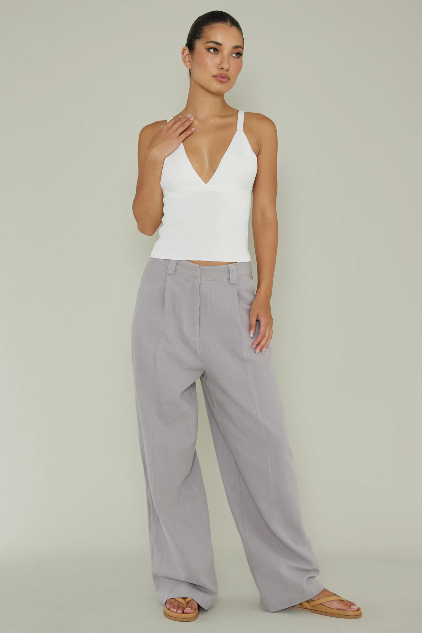 City V-Neck Knit Top White