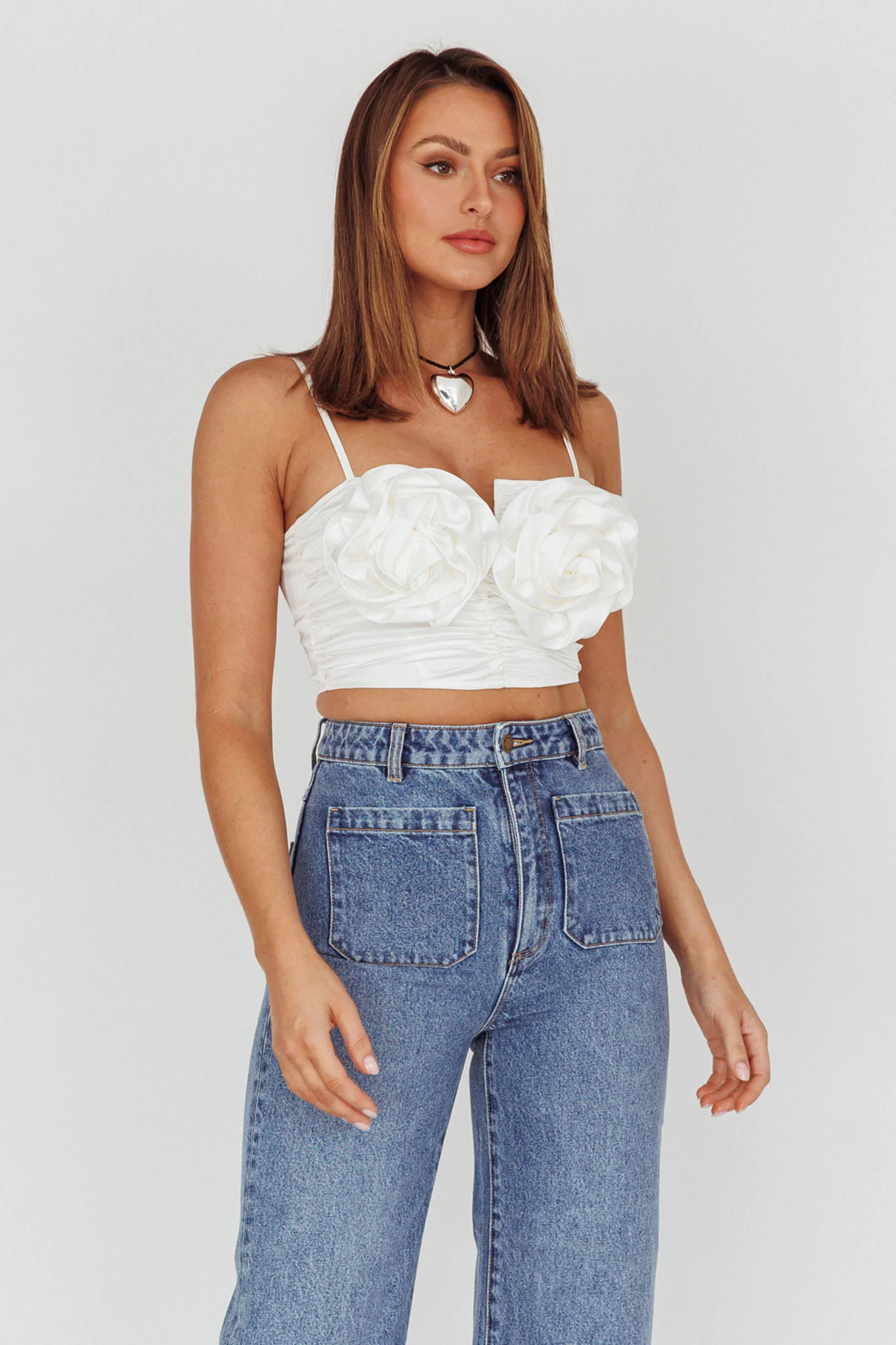 Romina Rose Bust Crop Top Ivory