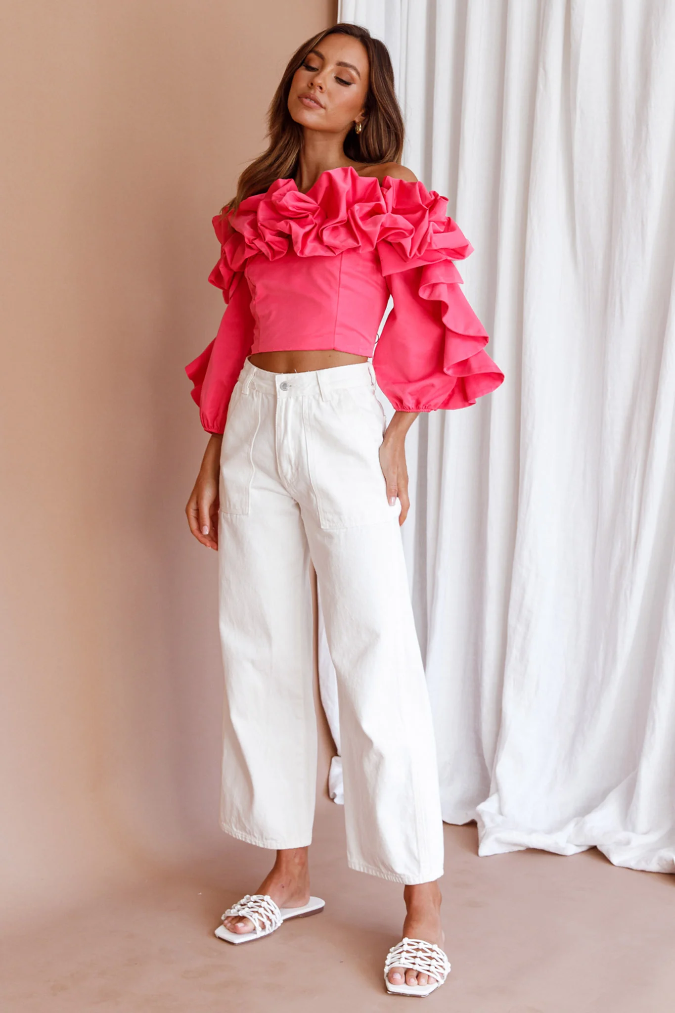 Midnight Mirage Puff Ruffle Crop Top Doll Pink