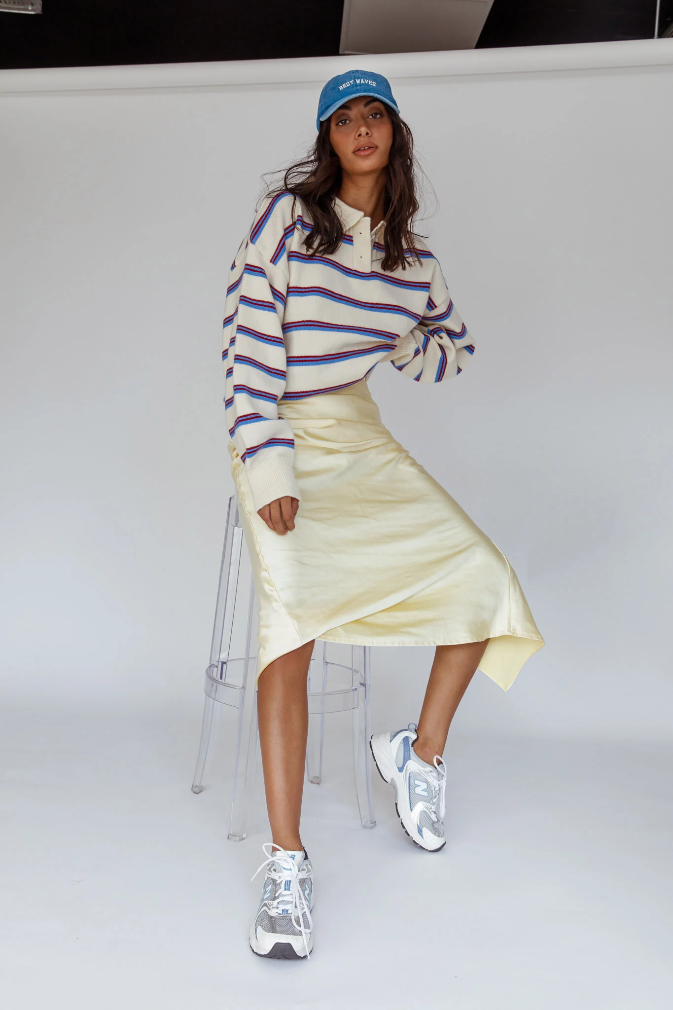 Boston Collared Knit Sweater Striped White