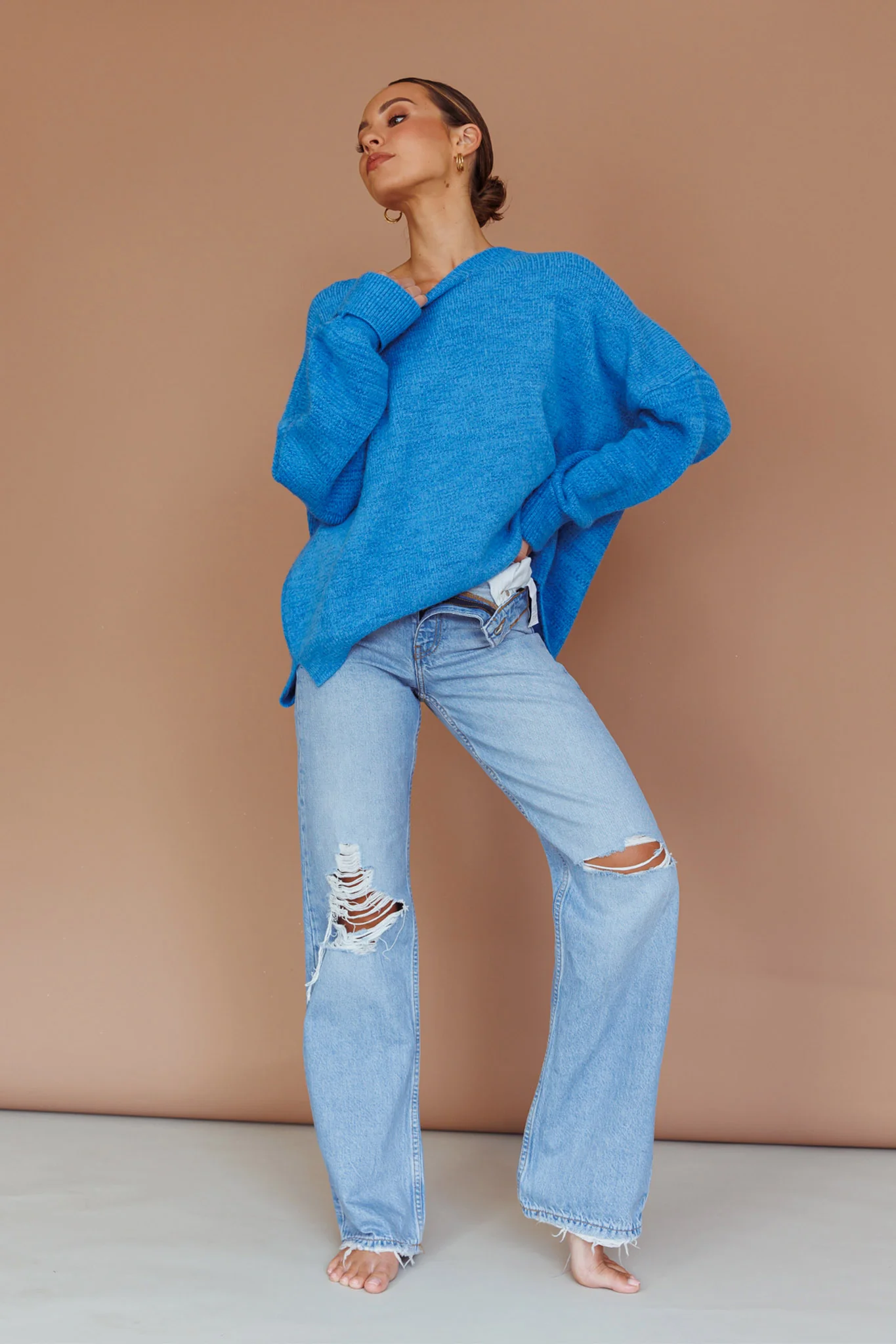Kayce Dropped Shoulder Knit Sweater Cerulean