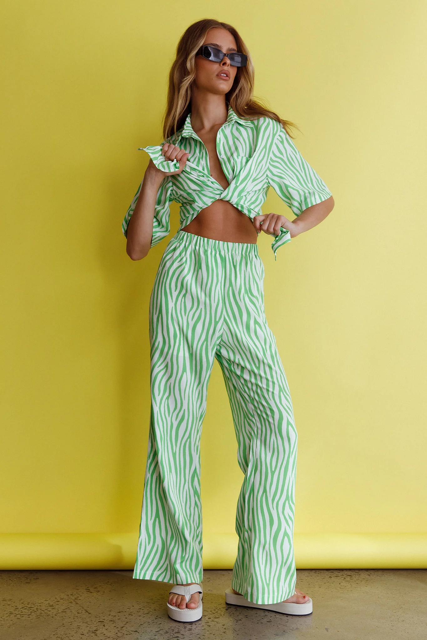 Just A Hunch Button Shirt Zebra Green