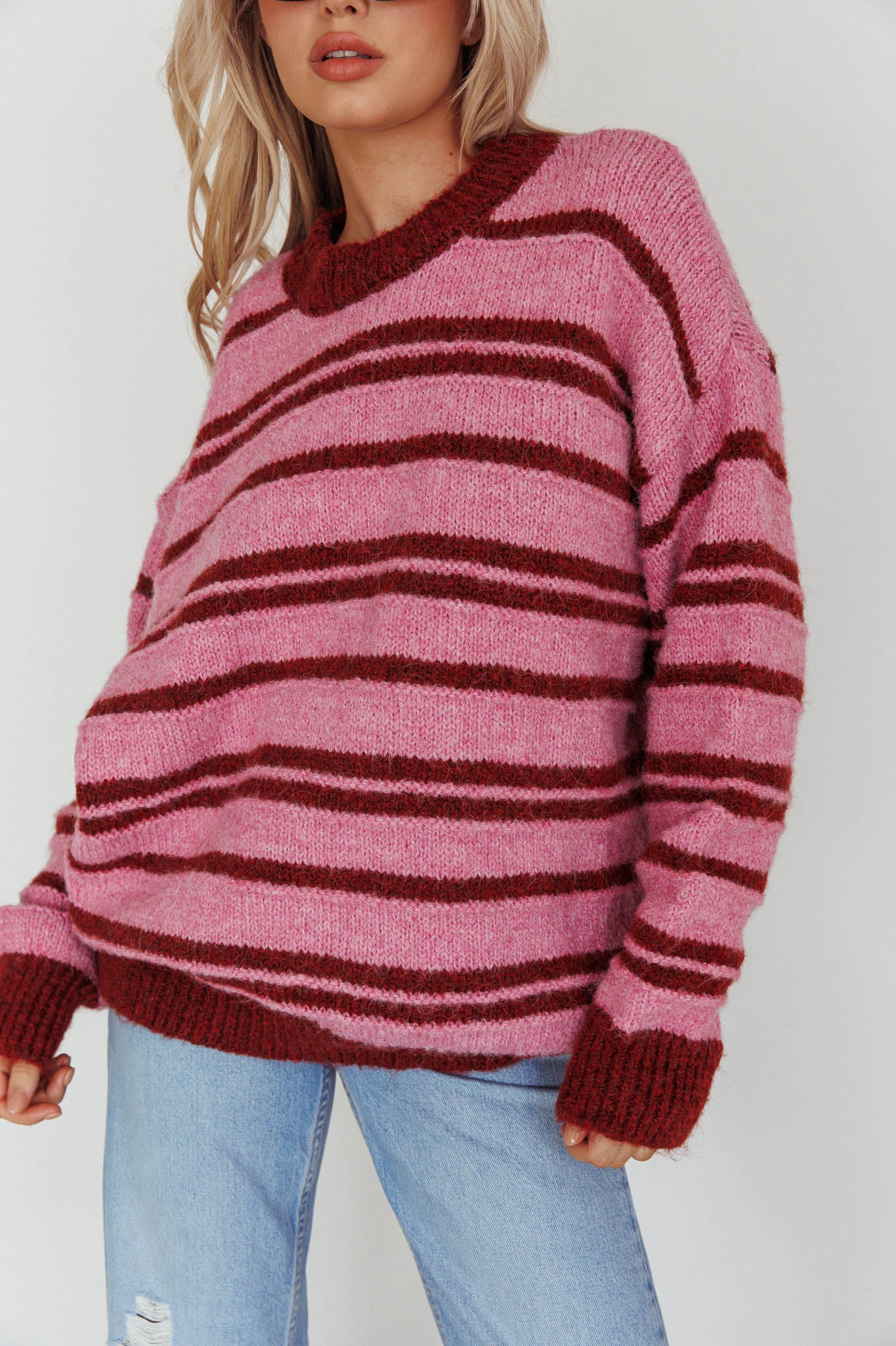 Jona Relaxed Knit Sweater Striped Pink
