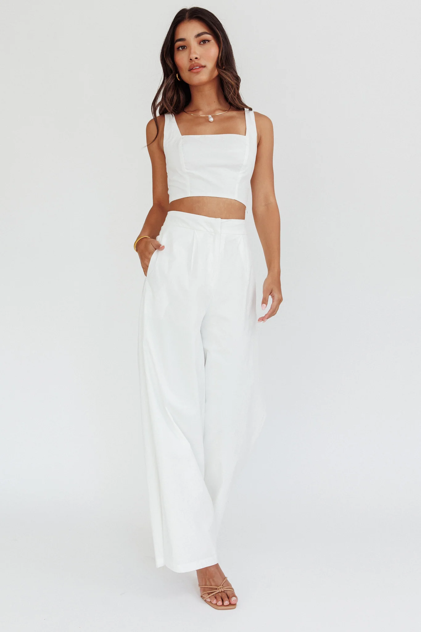 Empire Shirred Back Crop Top White