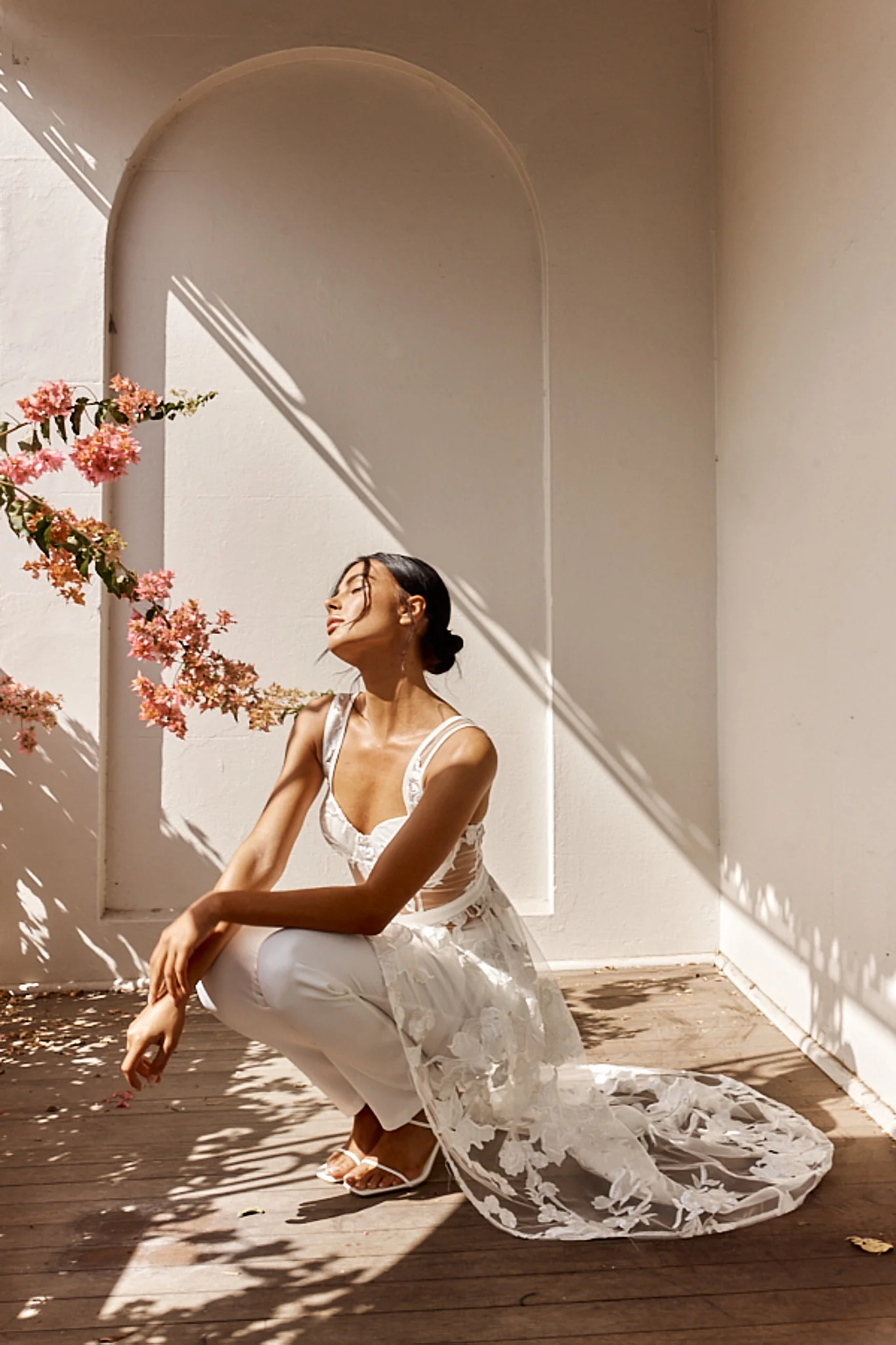 Moonlight Tango High-Low Mesh Top White