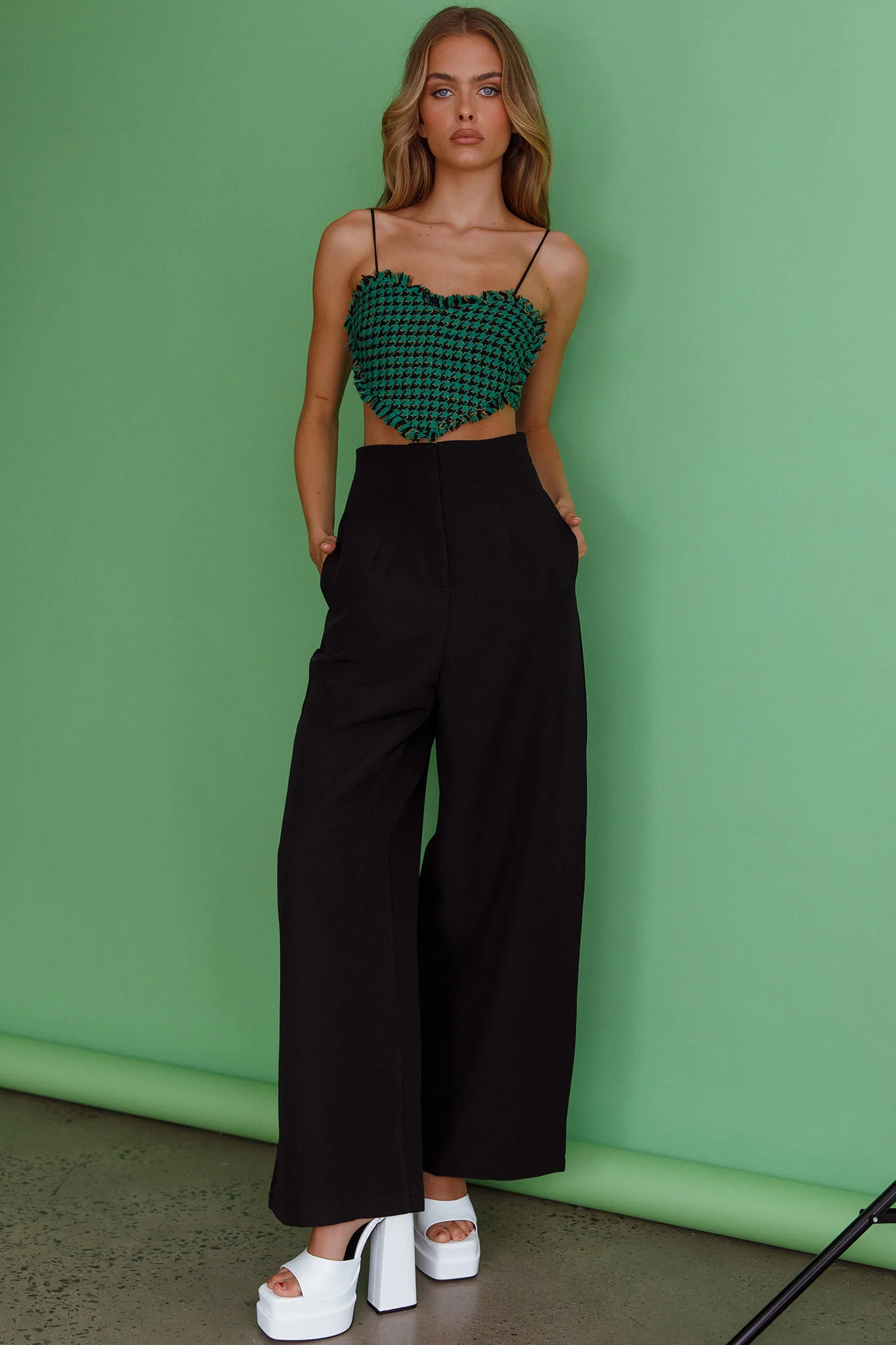 Miss Fine Heart Crop Top Houndstooth Green
