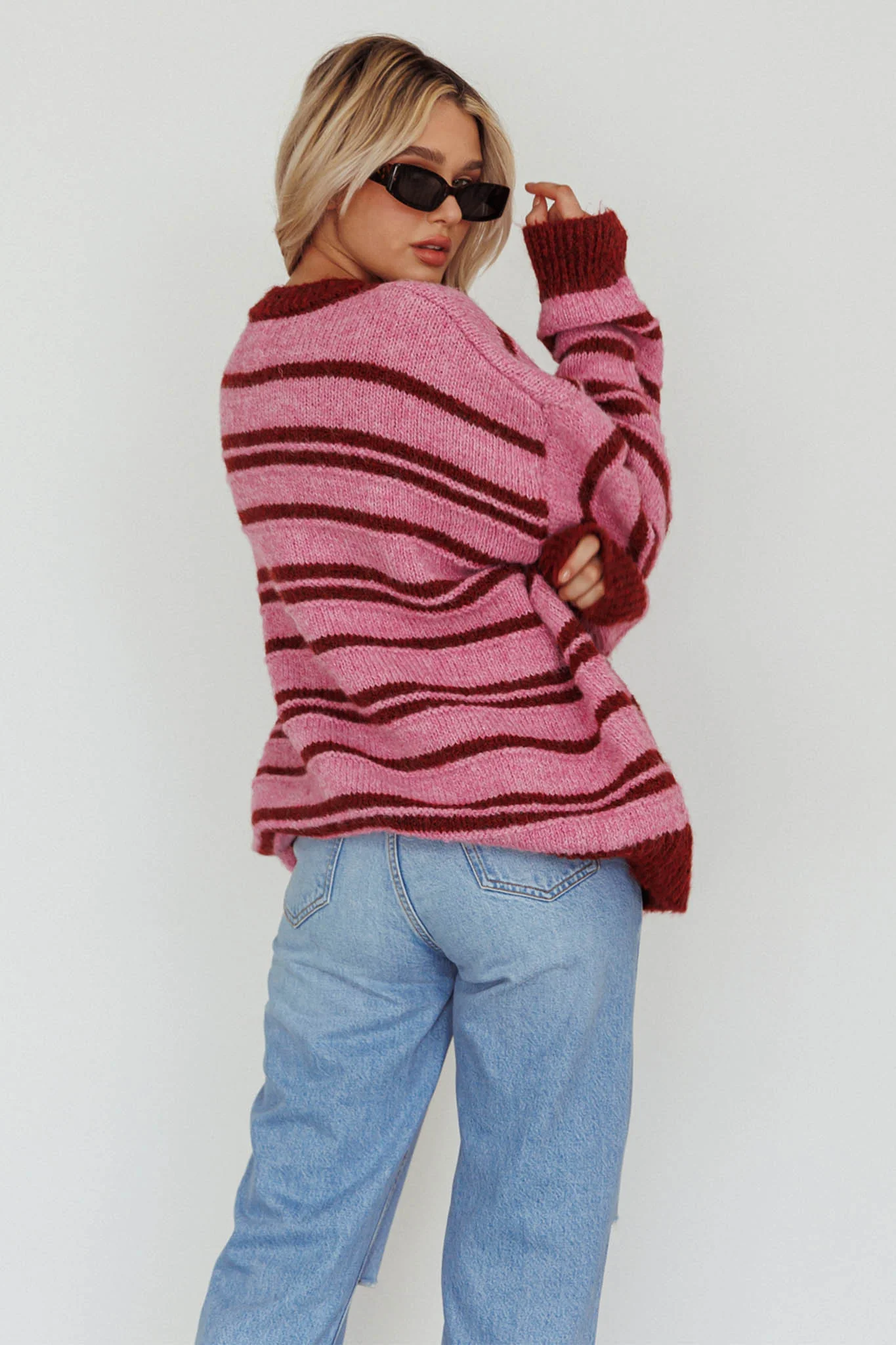 Jona Relaxed Knit Sweater Striped Pink