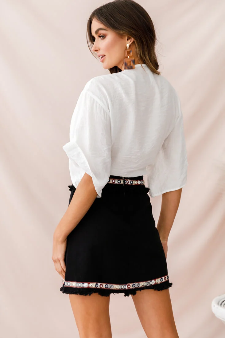 Rivera Deep V Waist Tie Top White