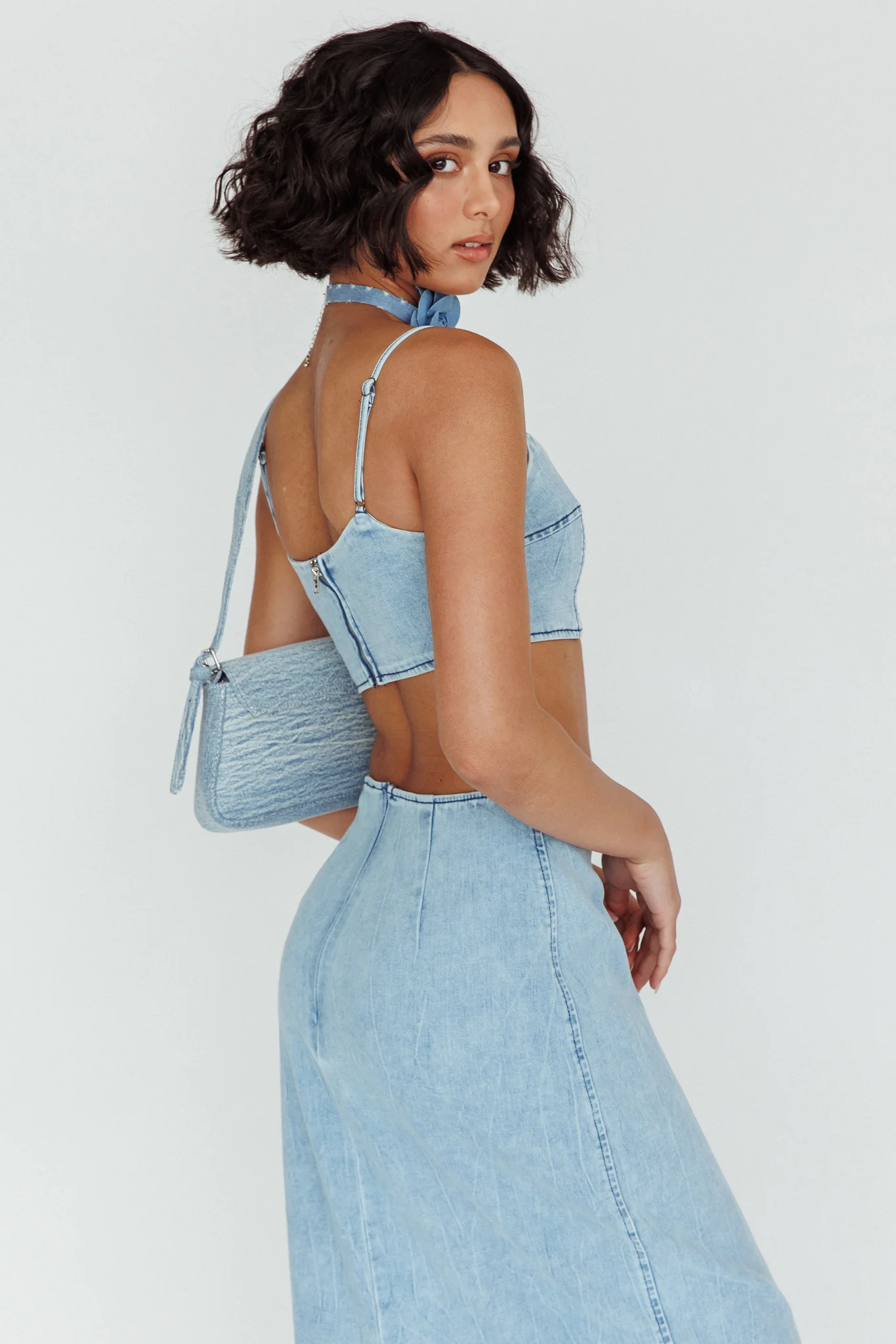 The Moment Cami Strap Crop Top Denim