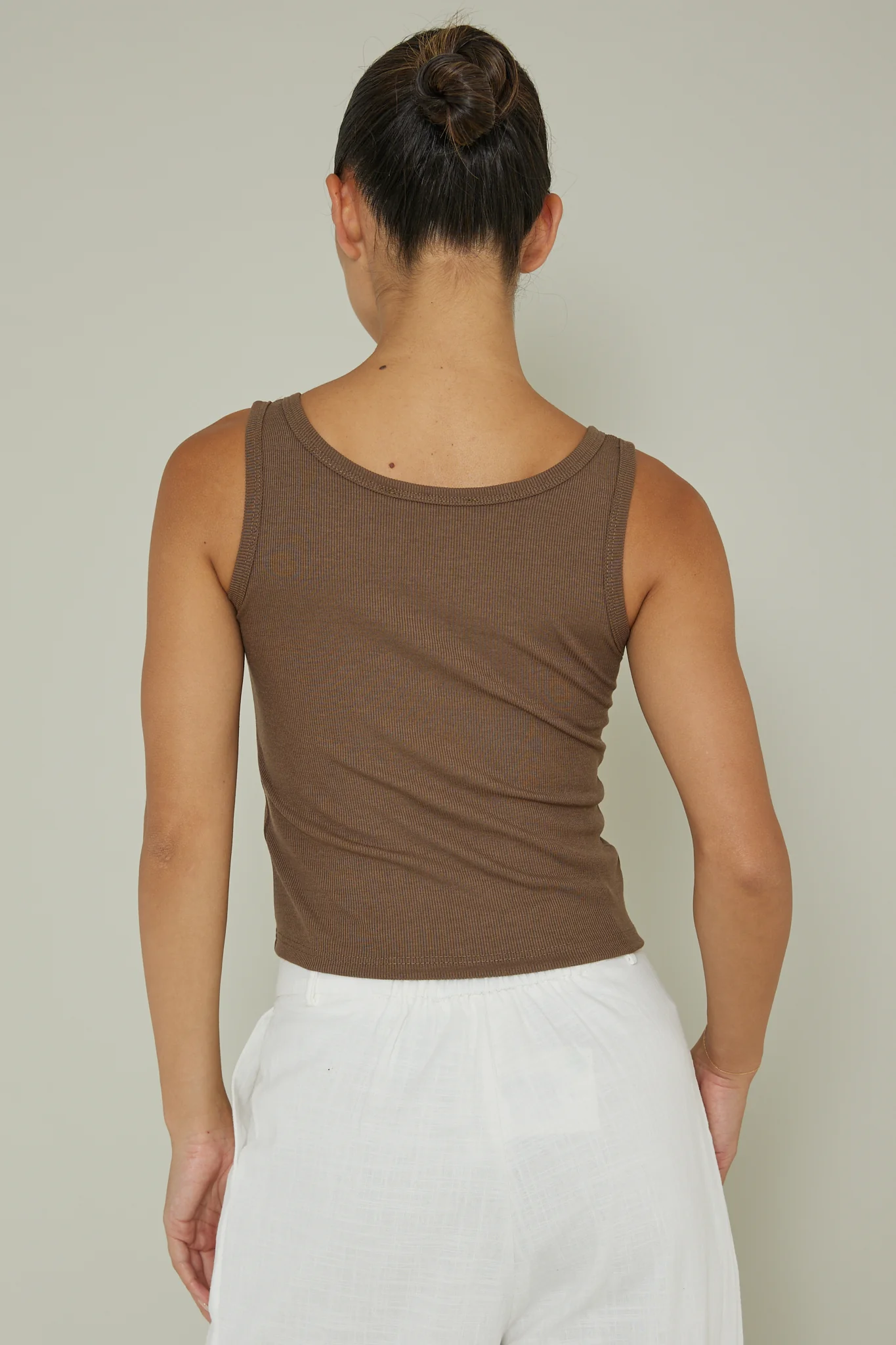 Recess Thick Strap Ribbed Top Brown