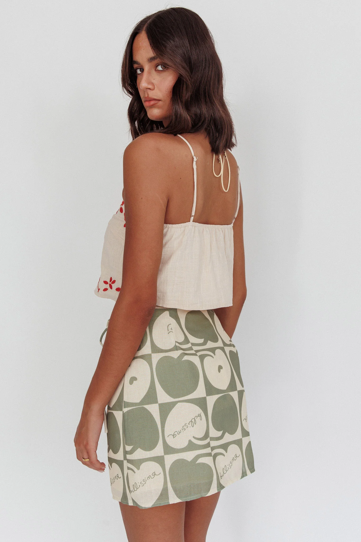 Sorrento Summer Embroidered Crop Top Oat