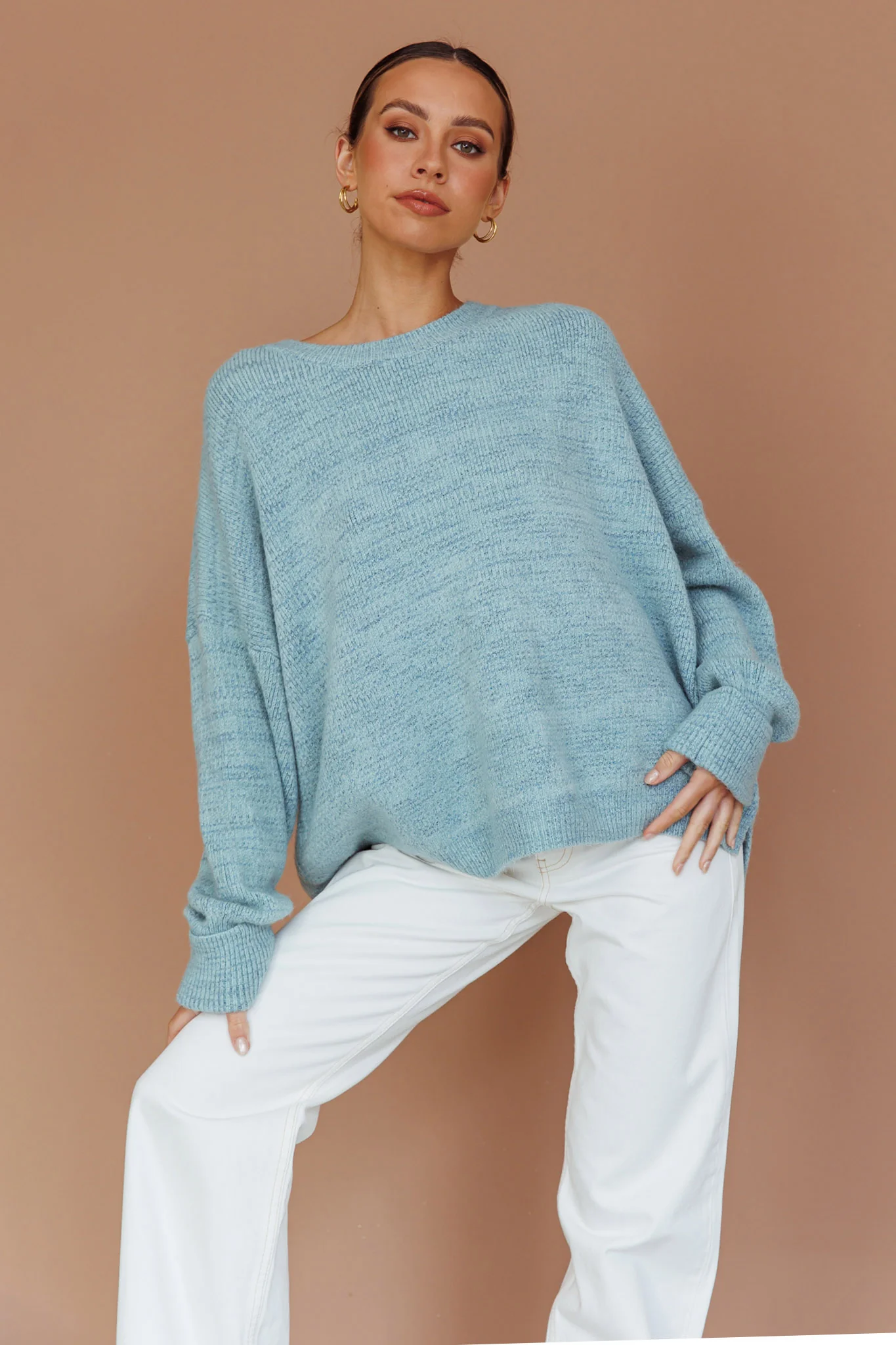 Kayce Dropped Shoulder Knit Sweater Sky Blue