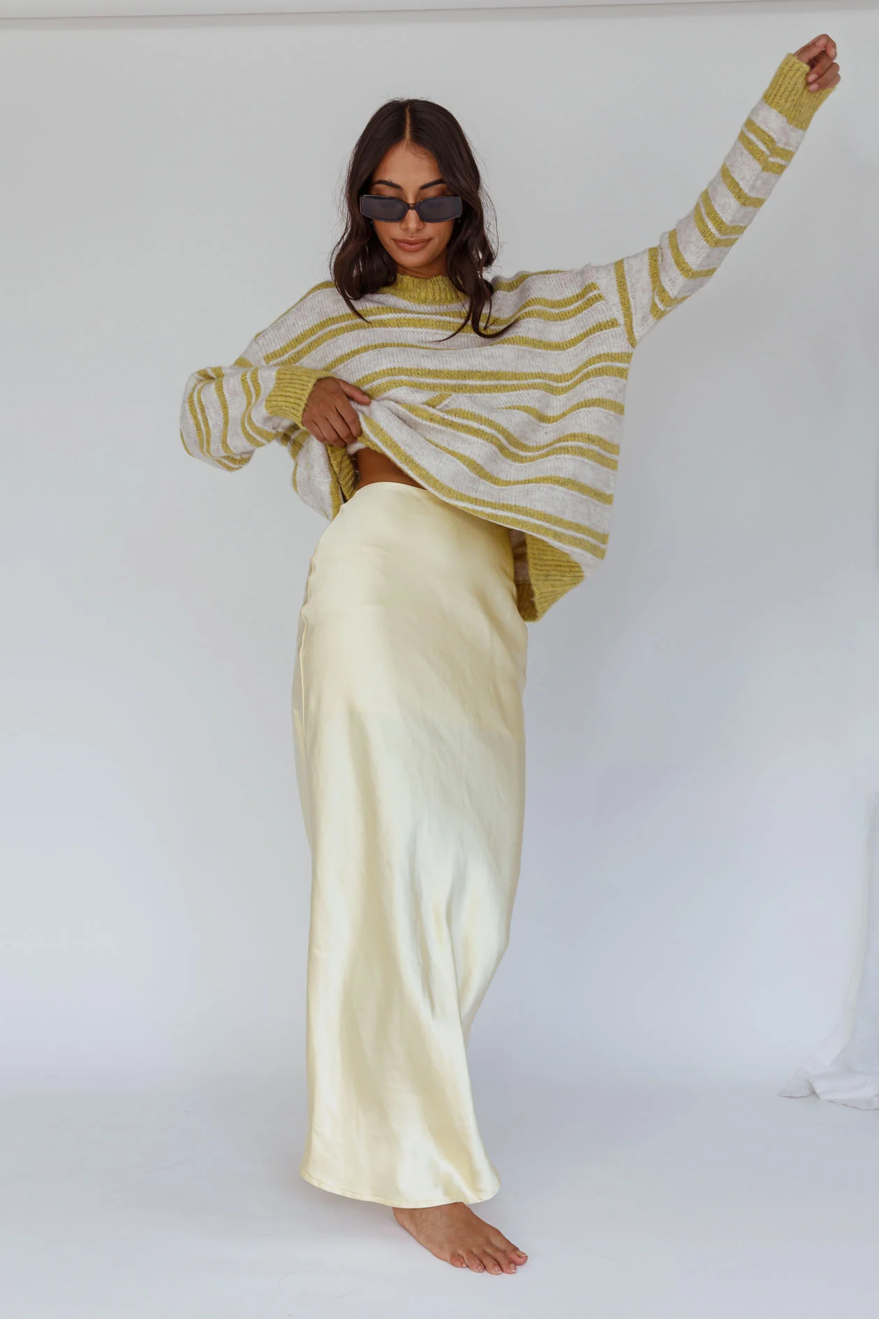 Jona Relaxed Knit Sweater Striped Beige