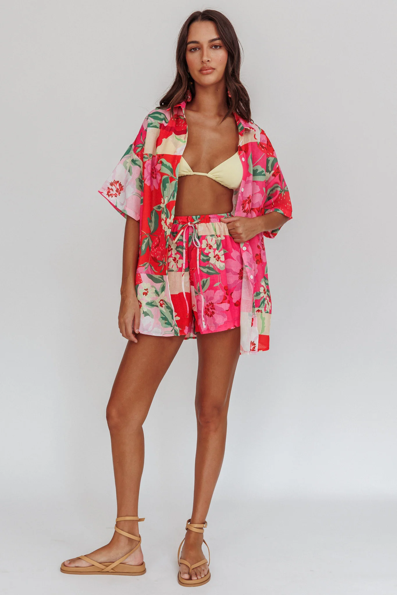 Ciao Ciao Floral Short Sleeve Buttoned Shirt Pink