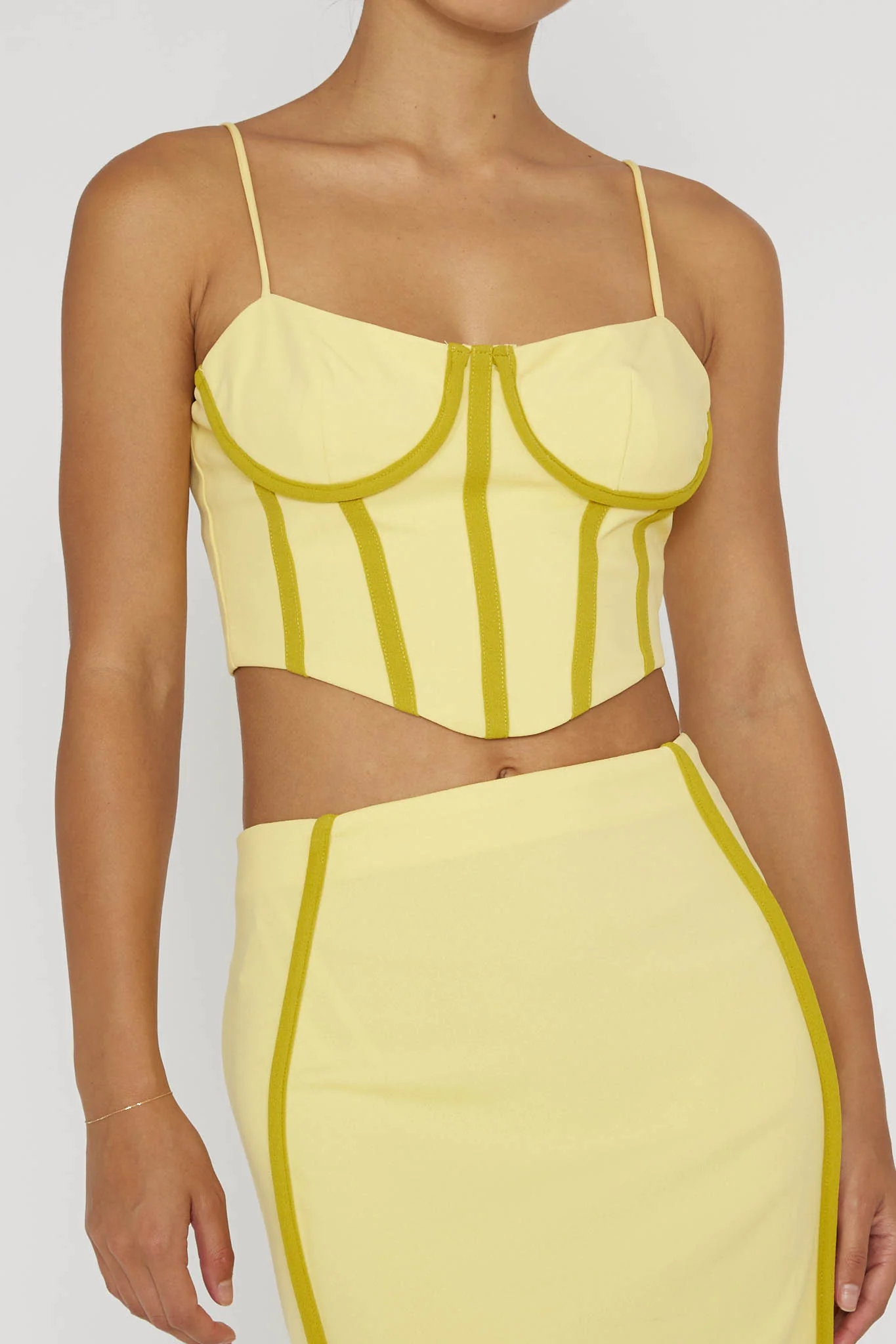 Ferrera Piping Trim Crop Top Yellow