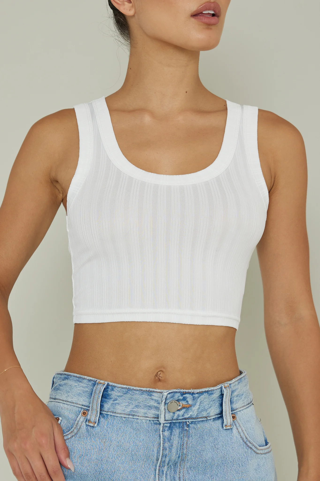 In Sync Scoop Neck Crop Top White