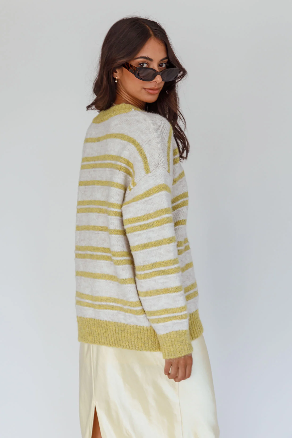 Jona Relaxed Knit Sweater Striped Beige