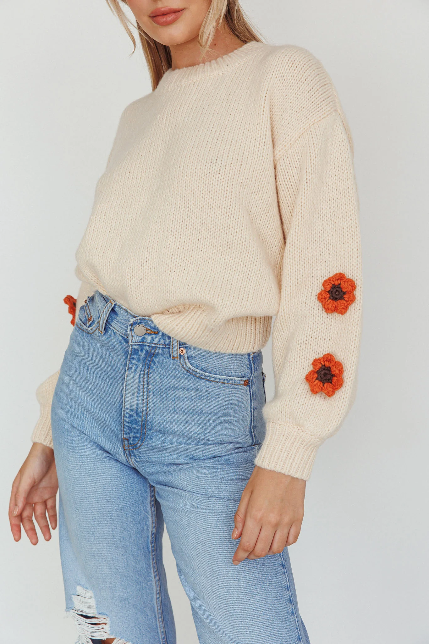 Lighthouse Flower Accent Sweater Cream