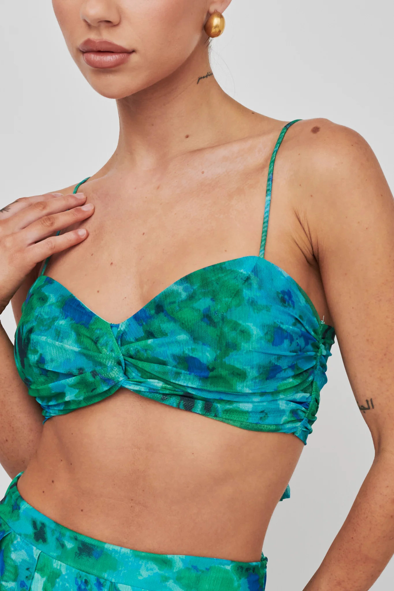 Tammi Tied Back Crop Top Floral Green