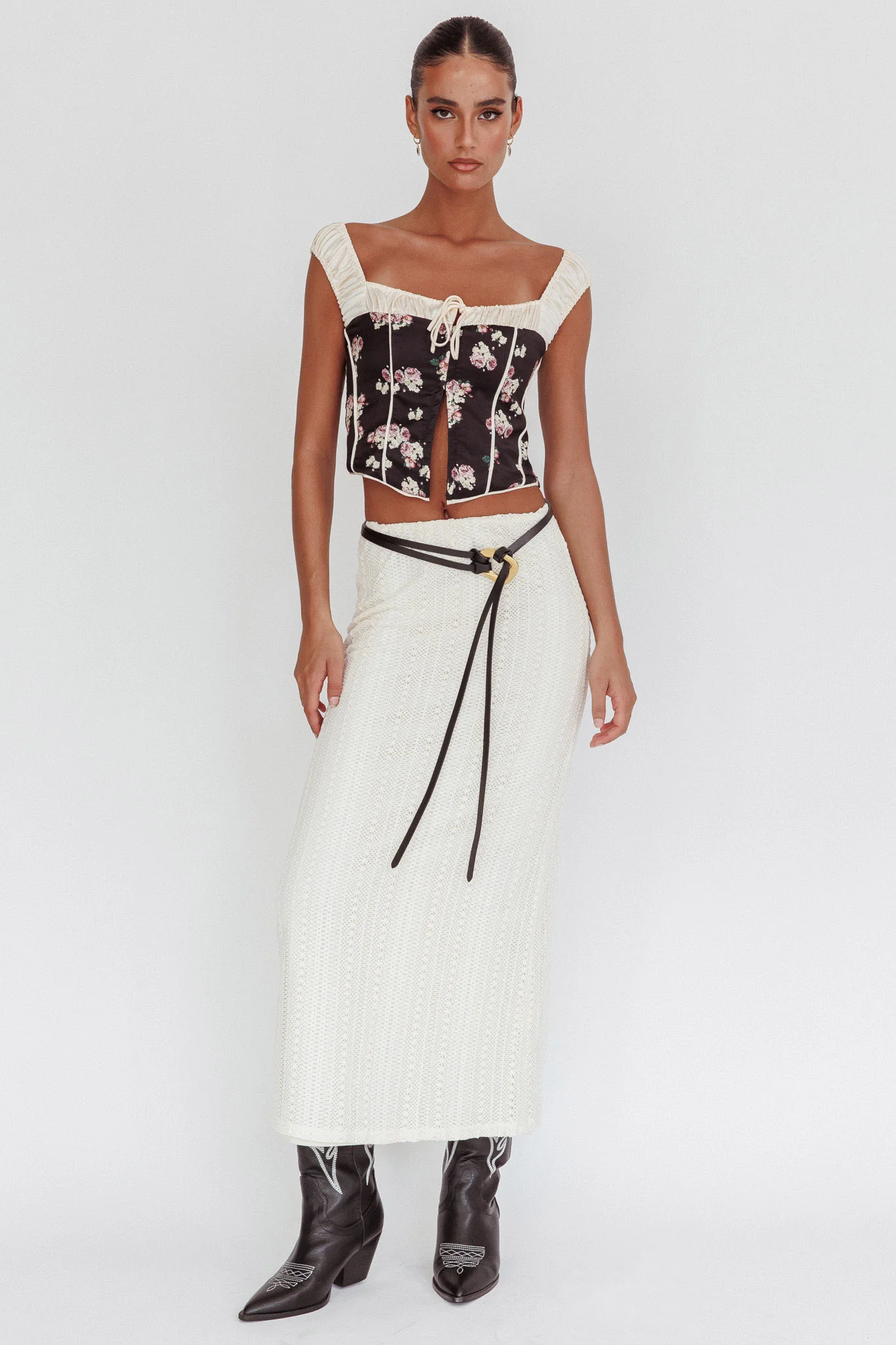 Take A Chance Drawstring Neckline Top Black