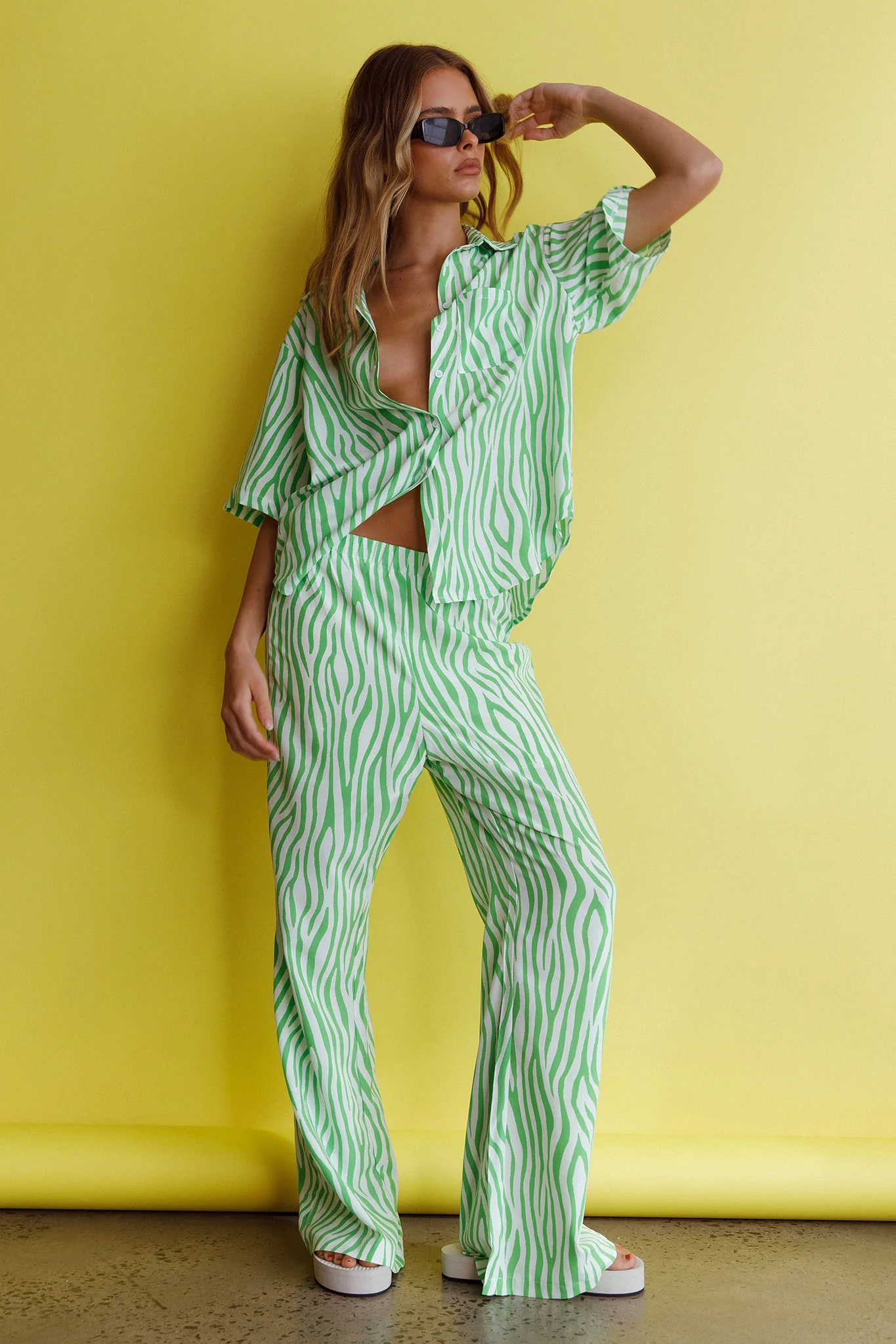 Just A Hunch Button Shirt Zebra Green