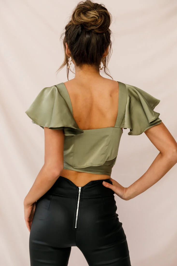 Marquise Wrap Crop Top Olive
