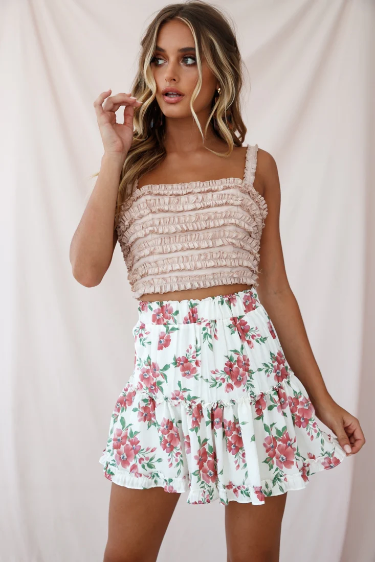 Lolita Frill Embellished Crop Top Nude