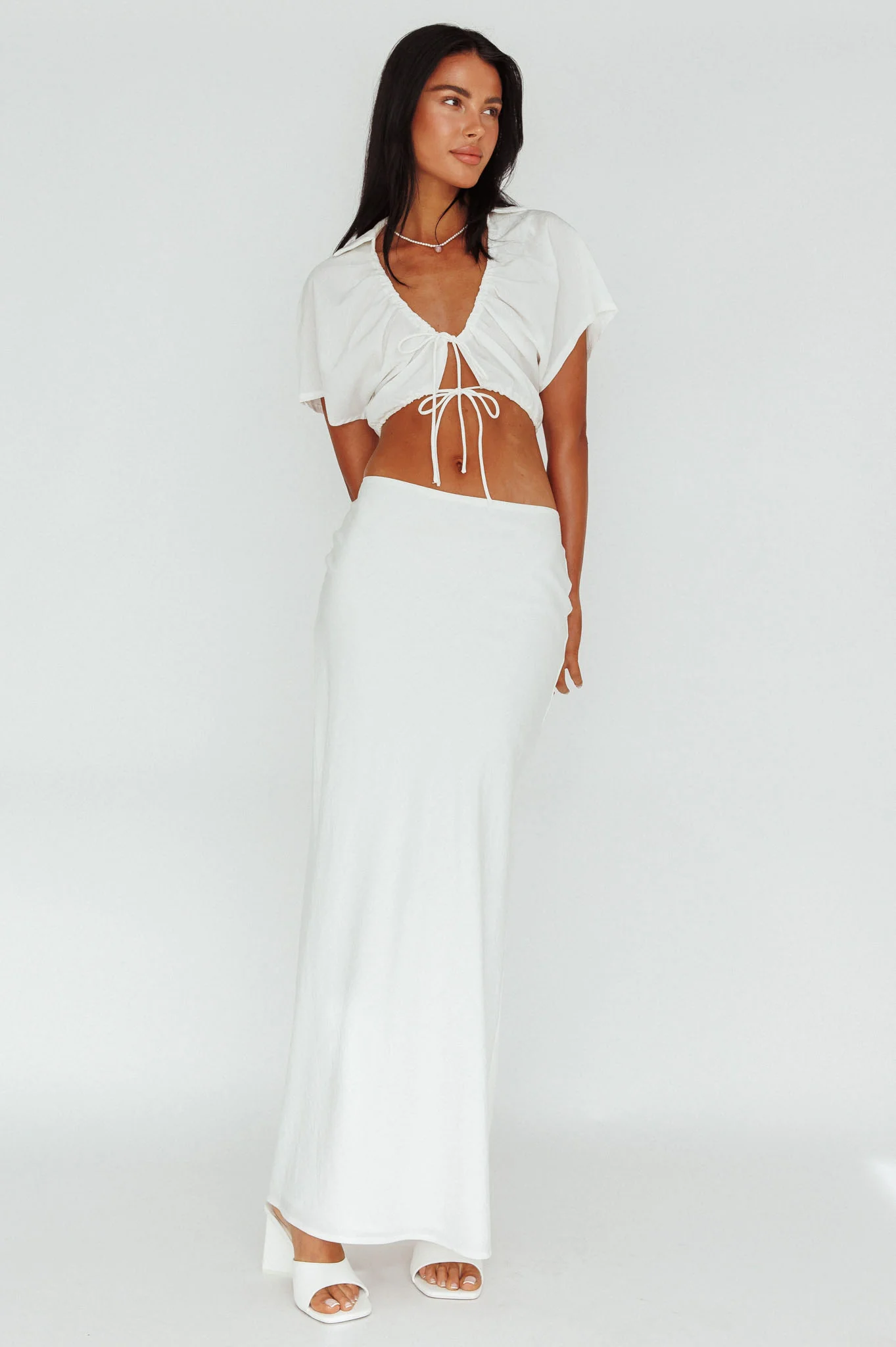 Coast To Coast Tied Crop Top White