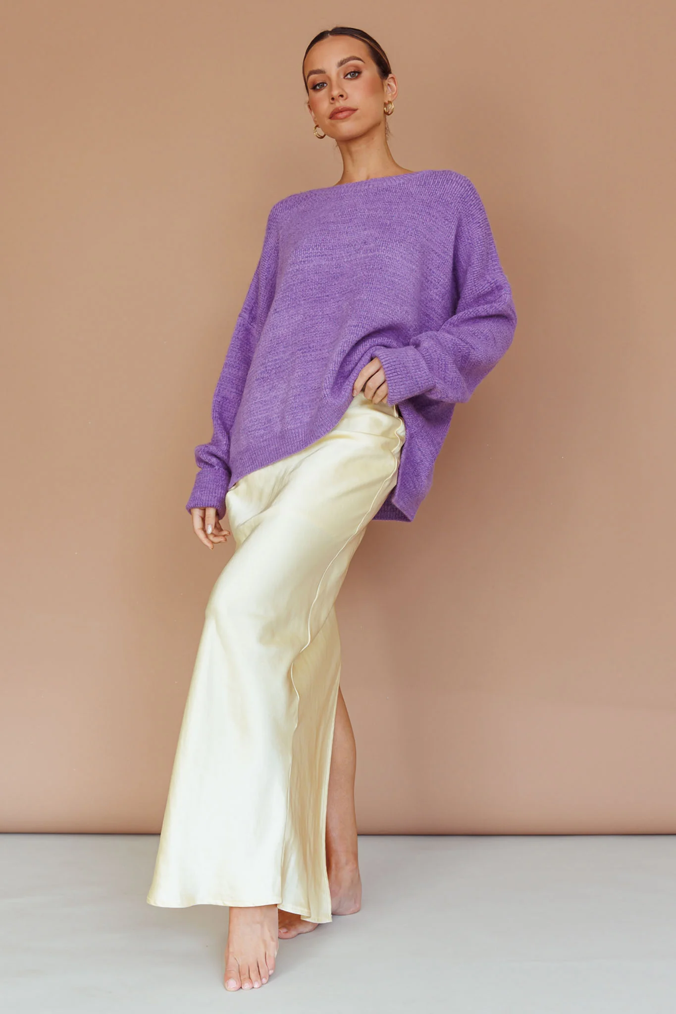 Kayce Dropped Shoulder Knit Sweater Purple