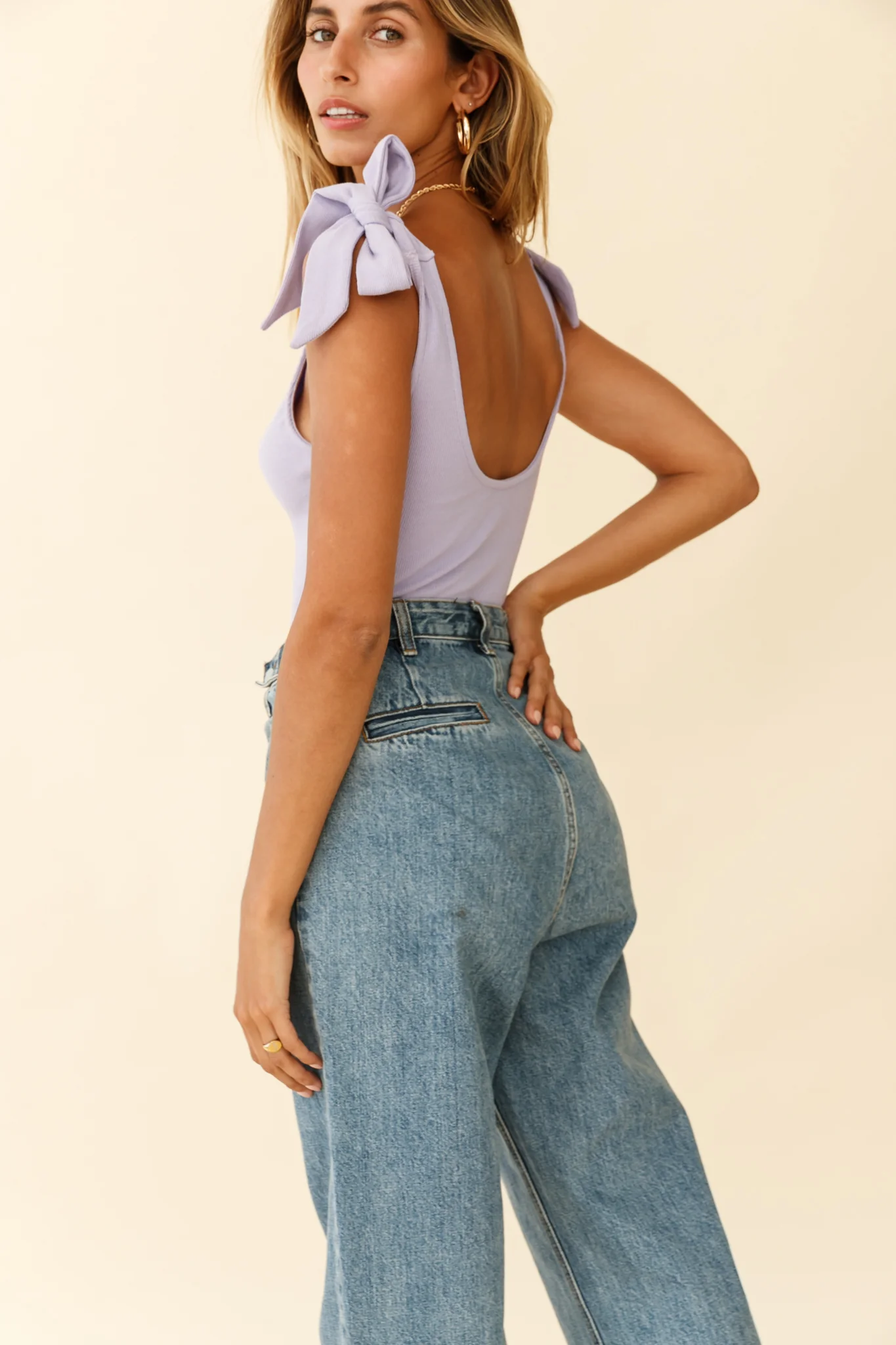 Can't Stop Me Bow Shoulder Bodysuit Lilac