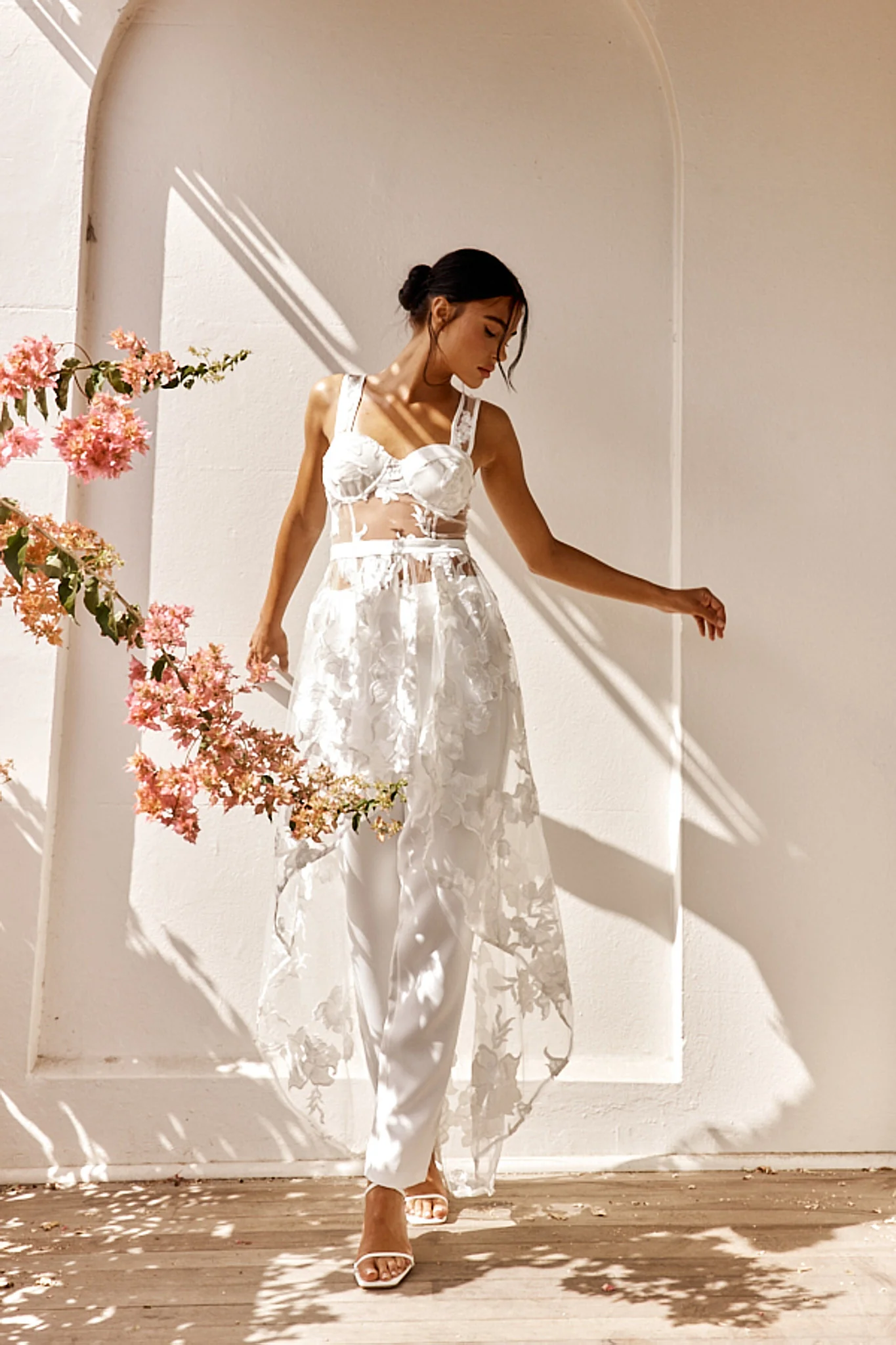 Moonlight Tango High-Low Mesh Top White