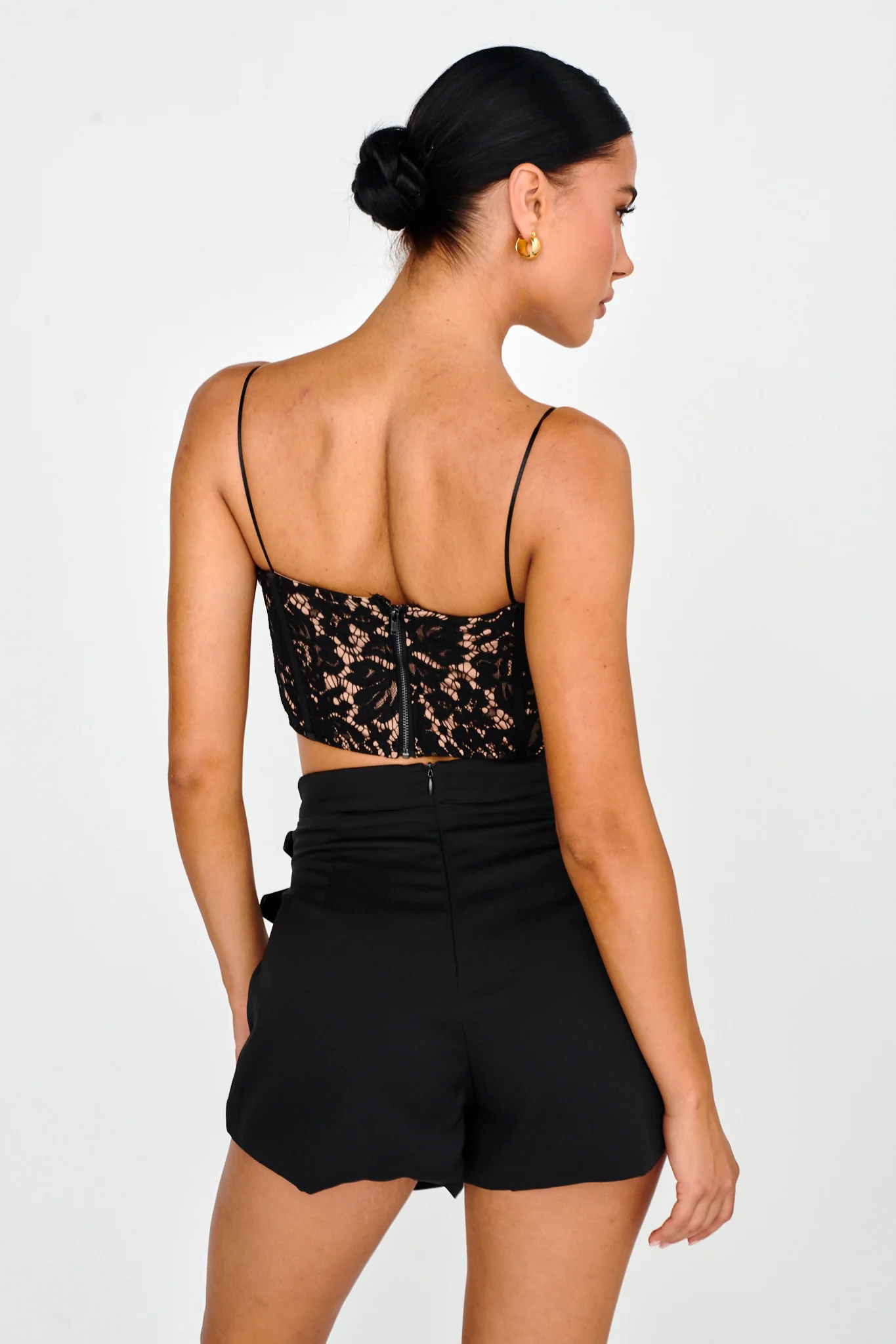 Love Wild Satin & Lace Crop Top Black