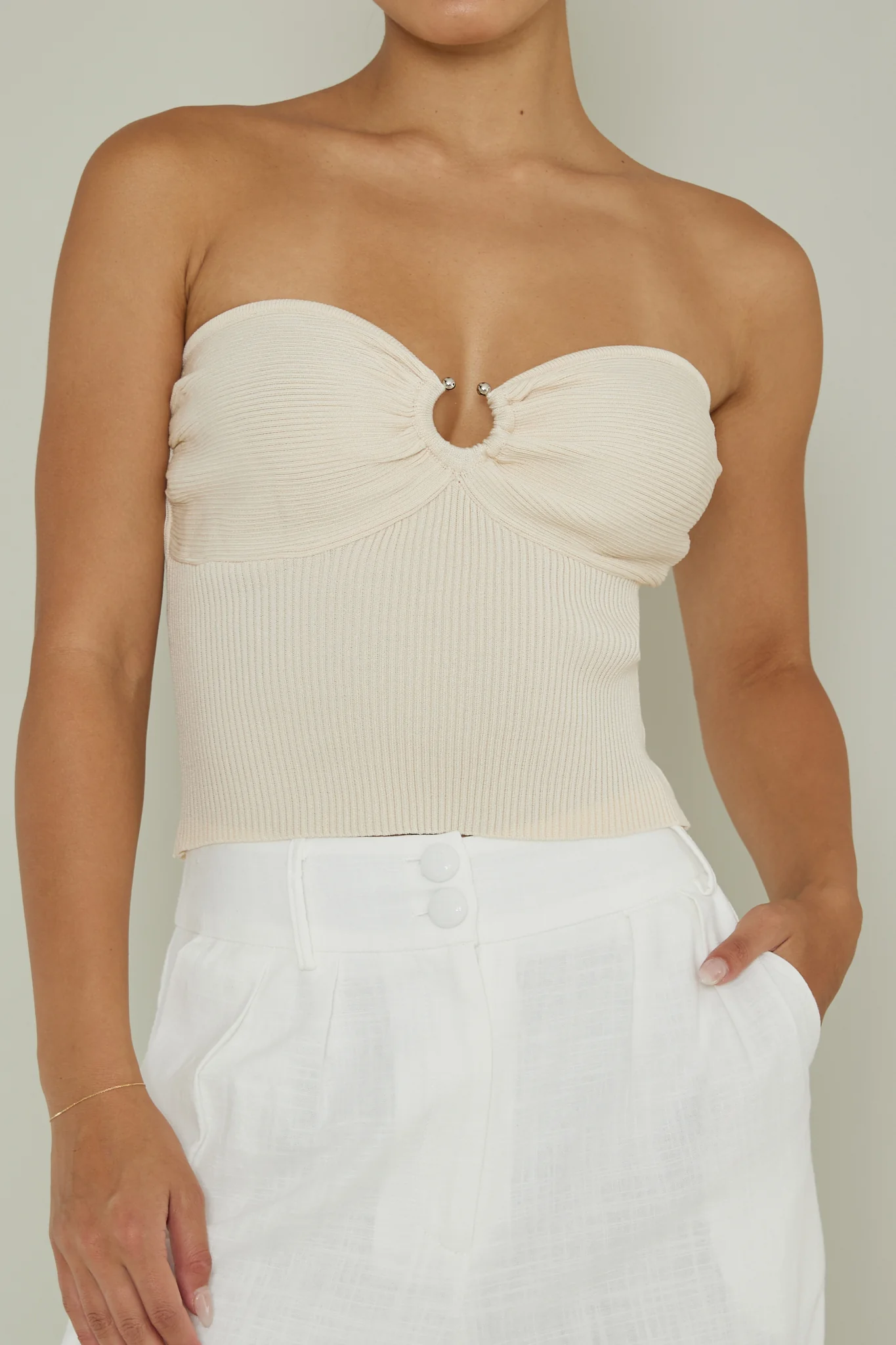 Real Talk Sweetheart Neckline Top Cream