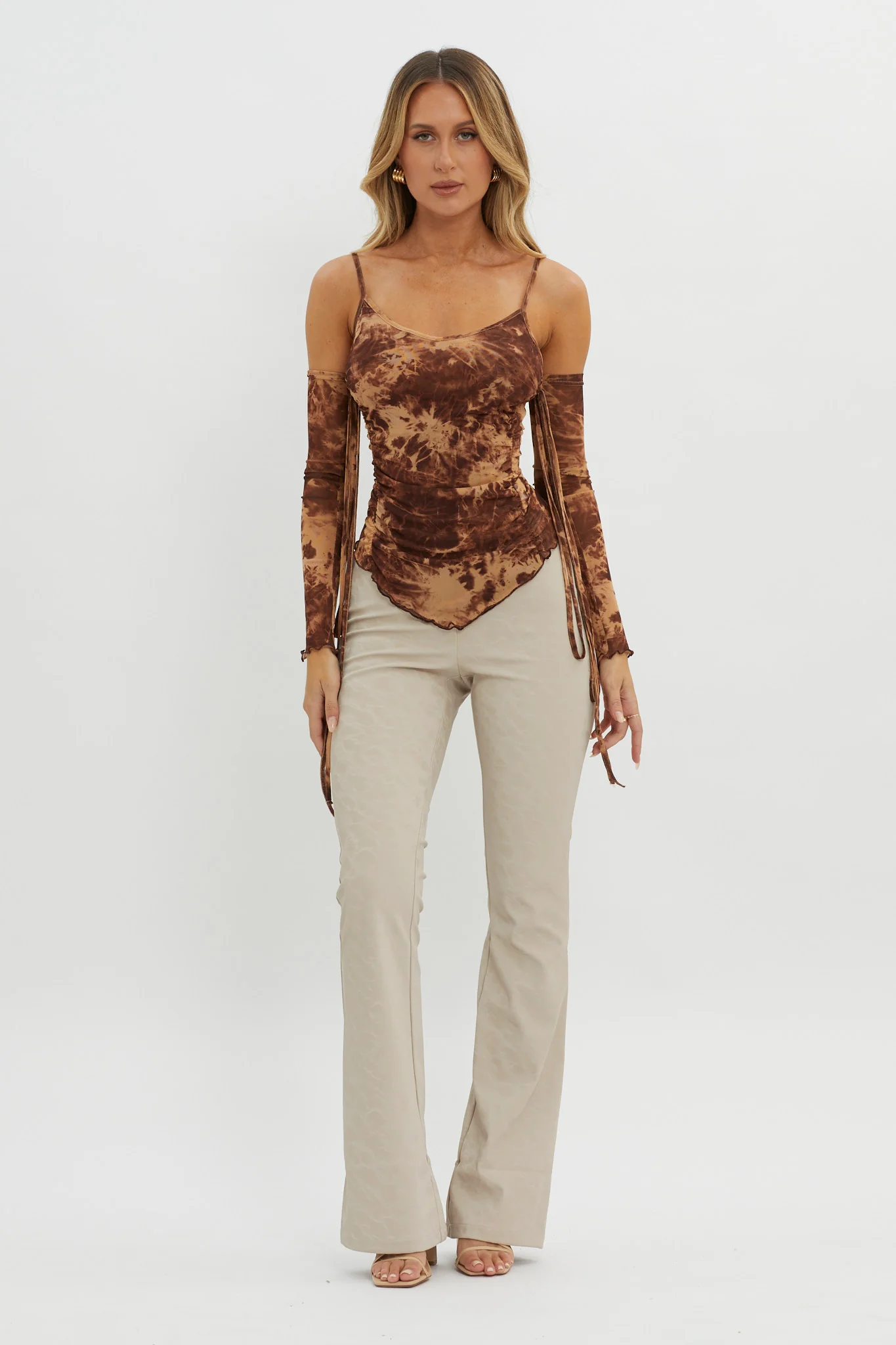 Elektra Off-Shoulder Mesh Top Brown