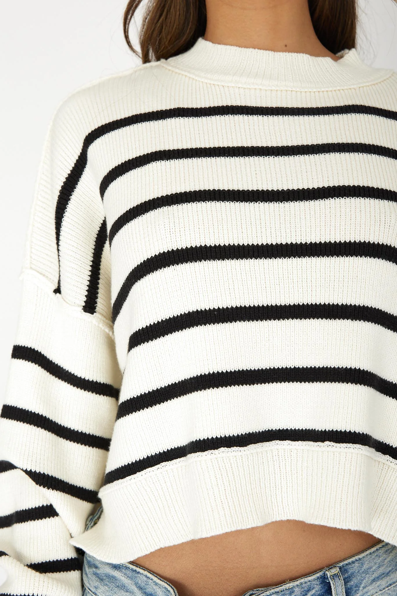 Fly High Drop Shoulder Knit Sweater Stripe Beige