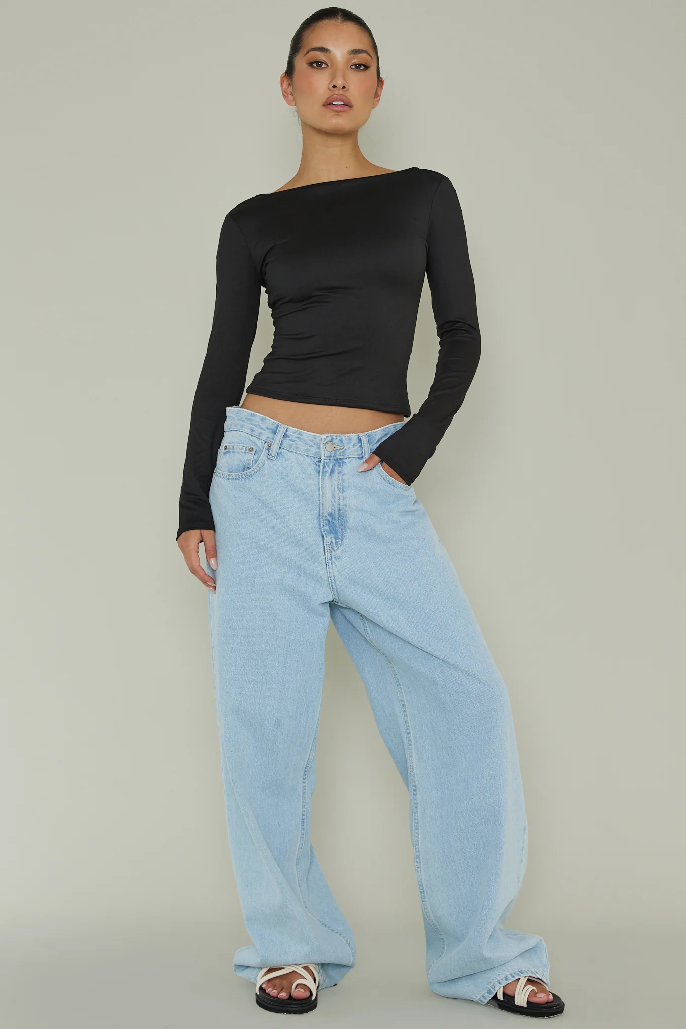 Cheers Boat Neck Long Sleeve Top Black