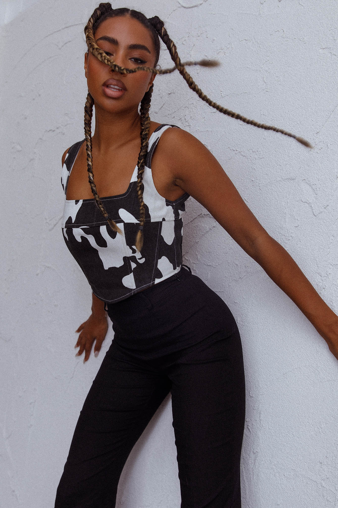 Mandie Thick Strap Crop Top Printed Cow