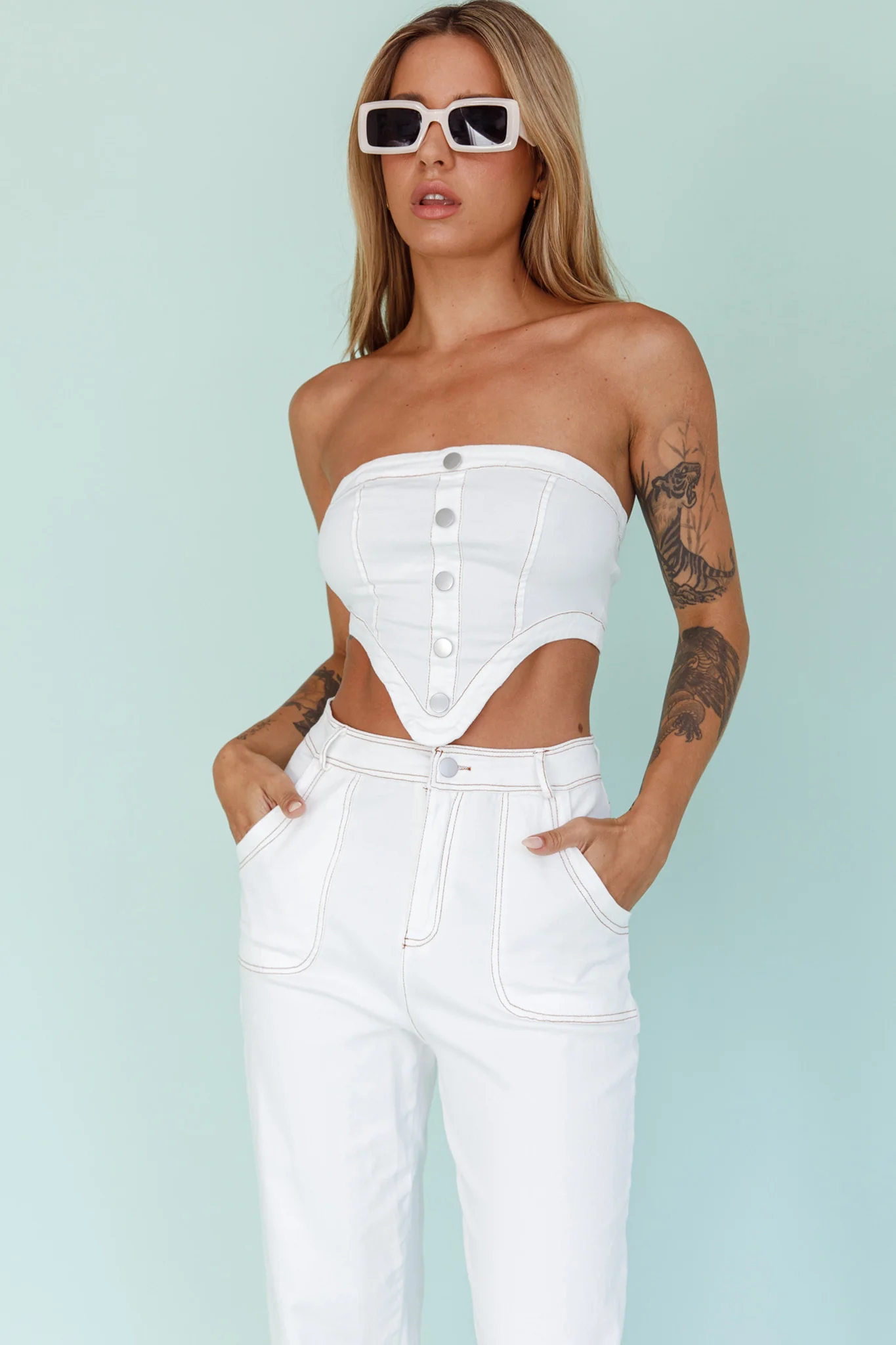 Uptown Strapless Crop Top White