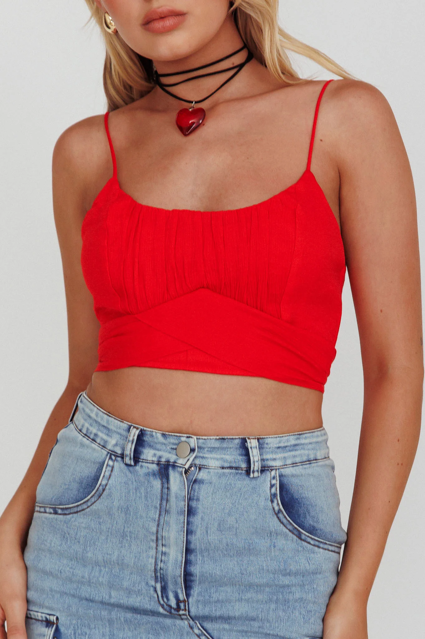 Linka Cami Strap Crop Top Red