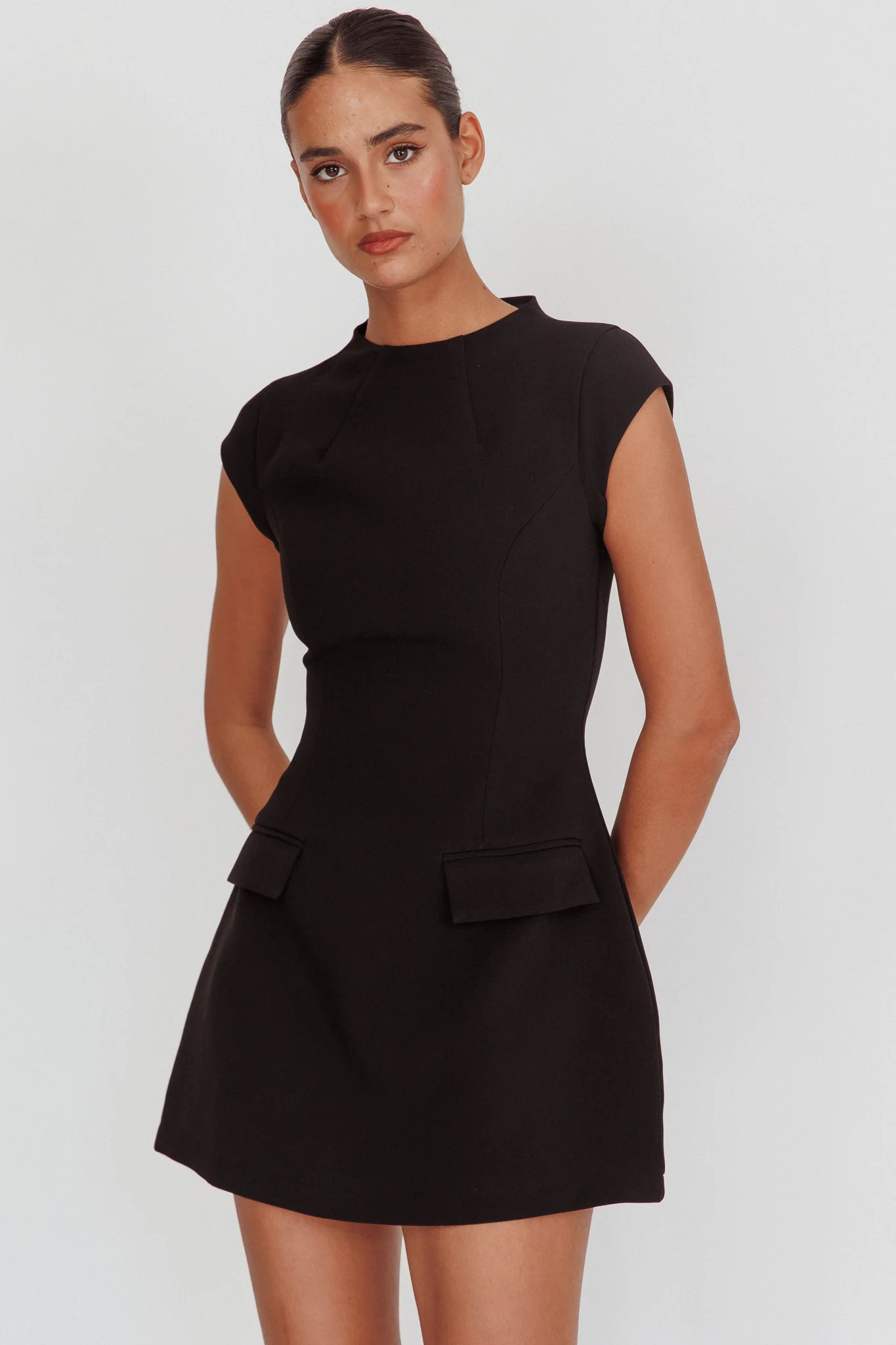 Aristos Cap Sleeve Mini Dress Black