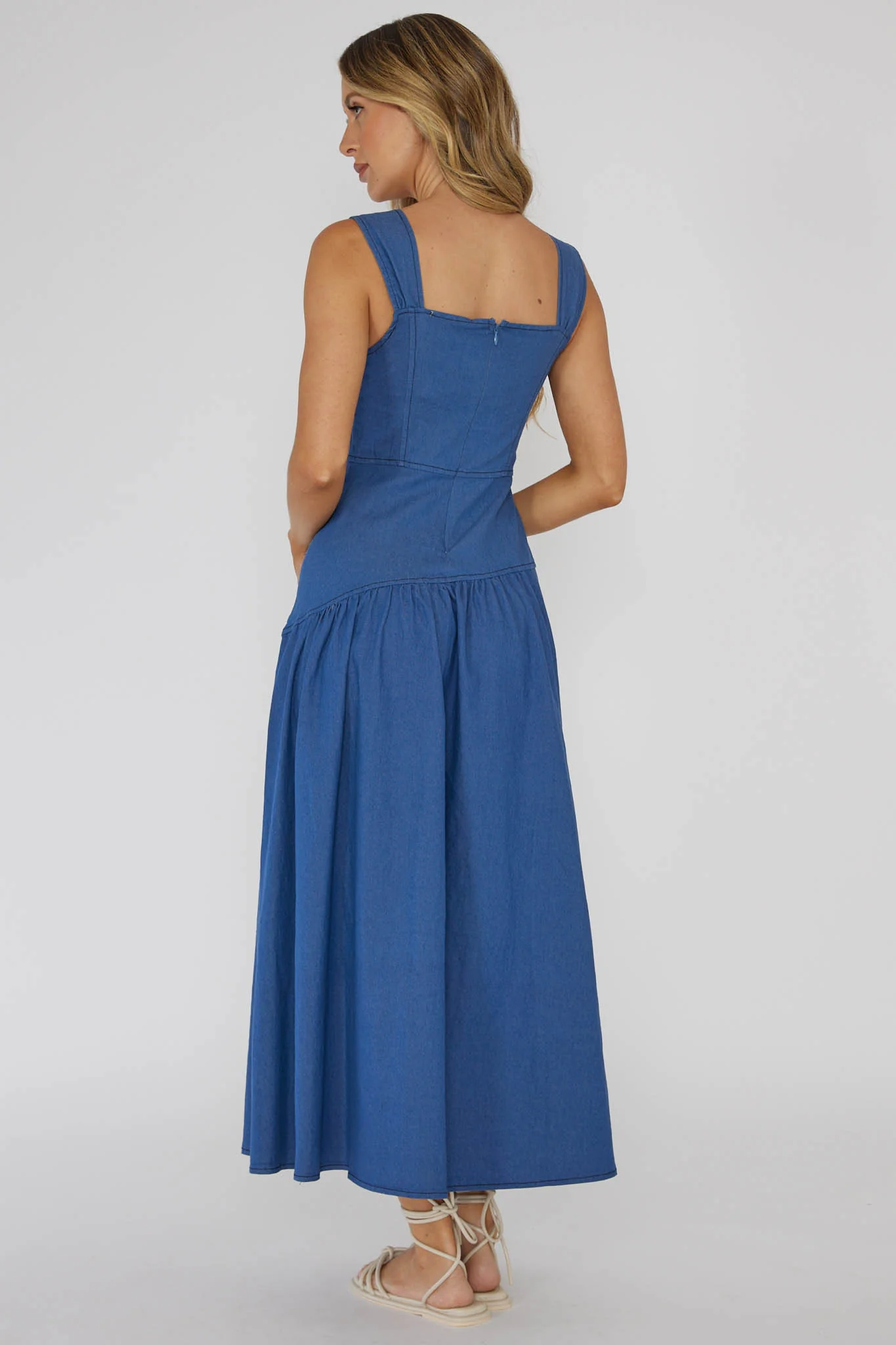 Pansy Flounce Hem Maxi Dress Blue