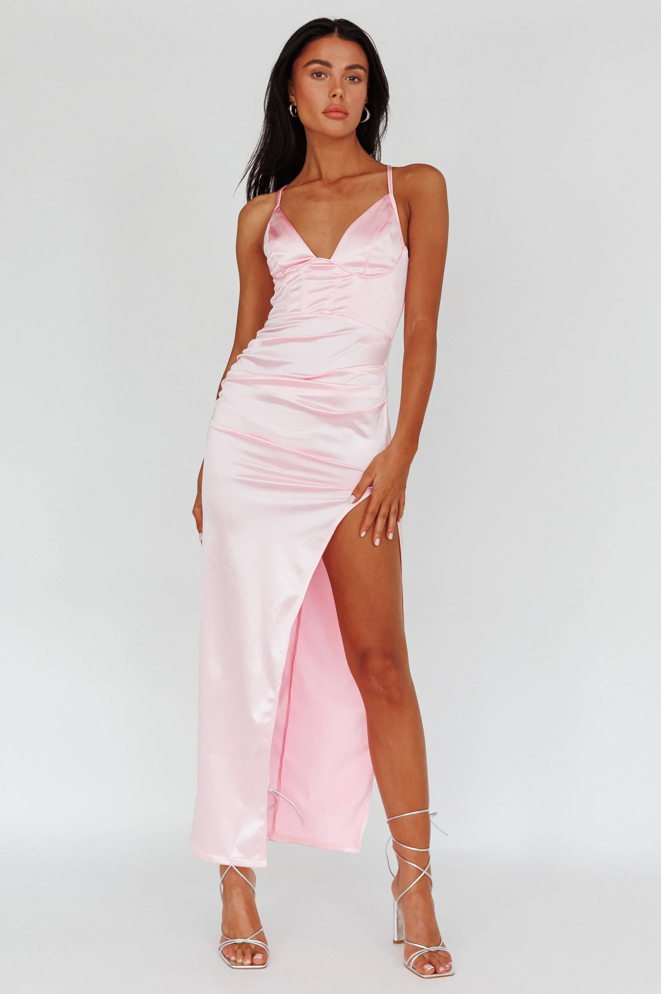 Cierra Thigh Split Maxi Dress Baby Pink