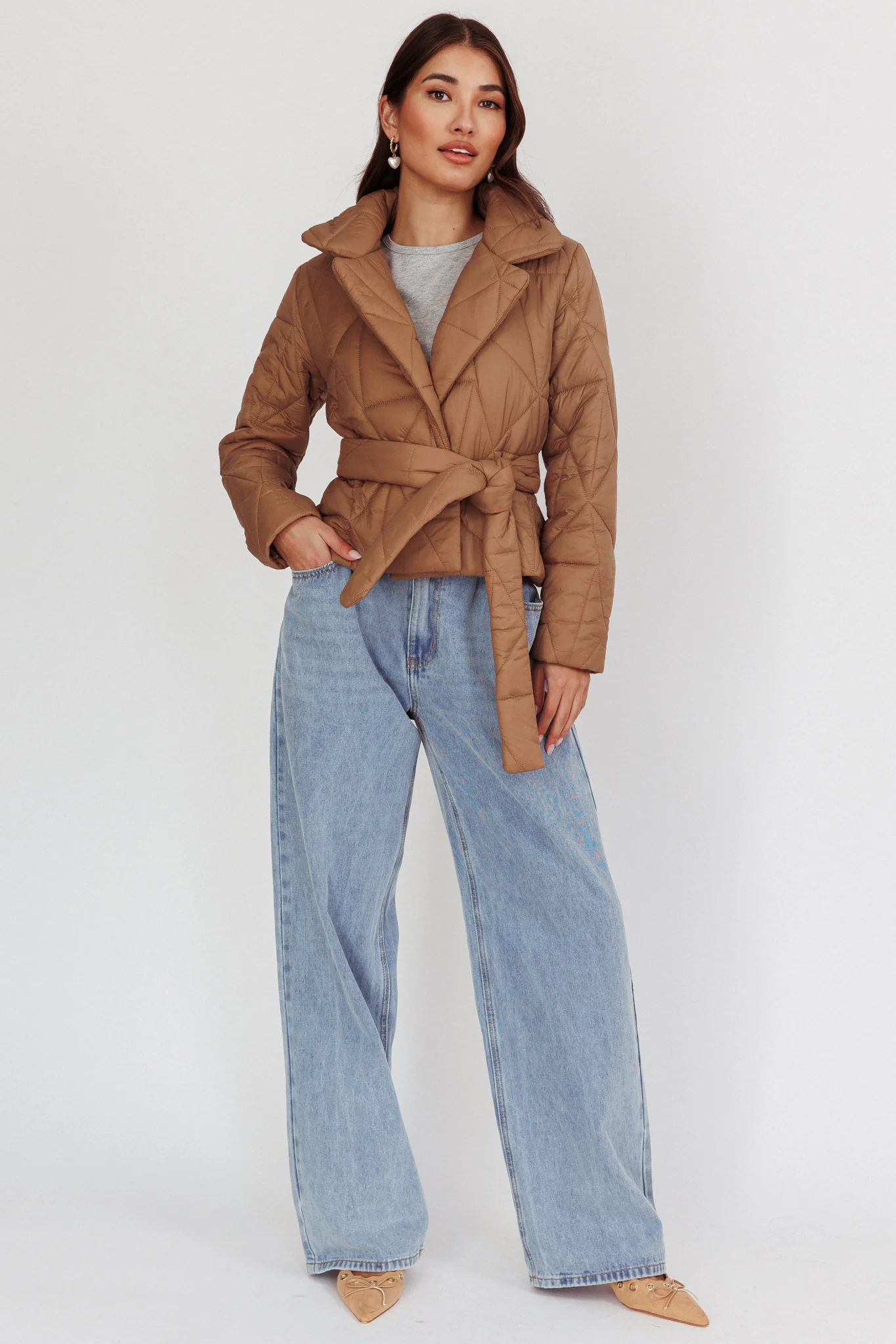 Kiersten Waist Tie Puffer Jacket Mocha